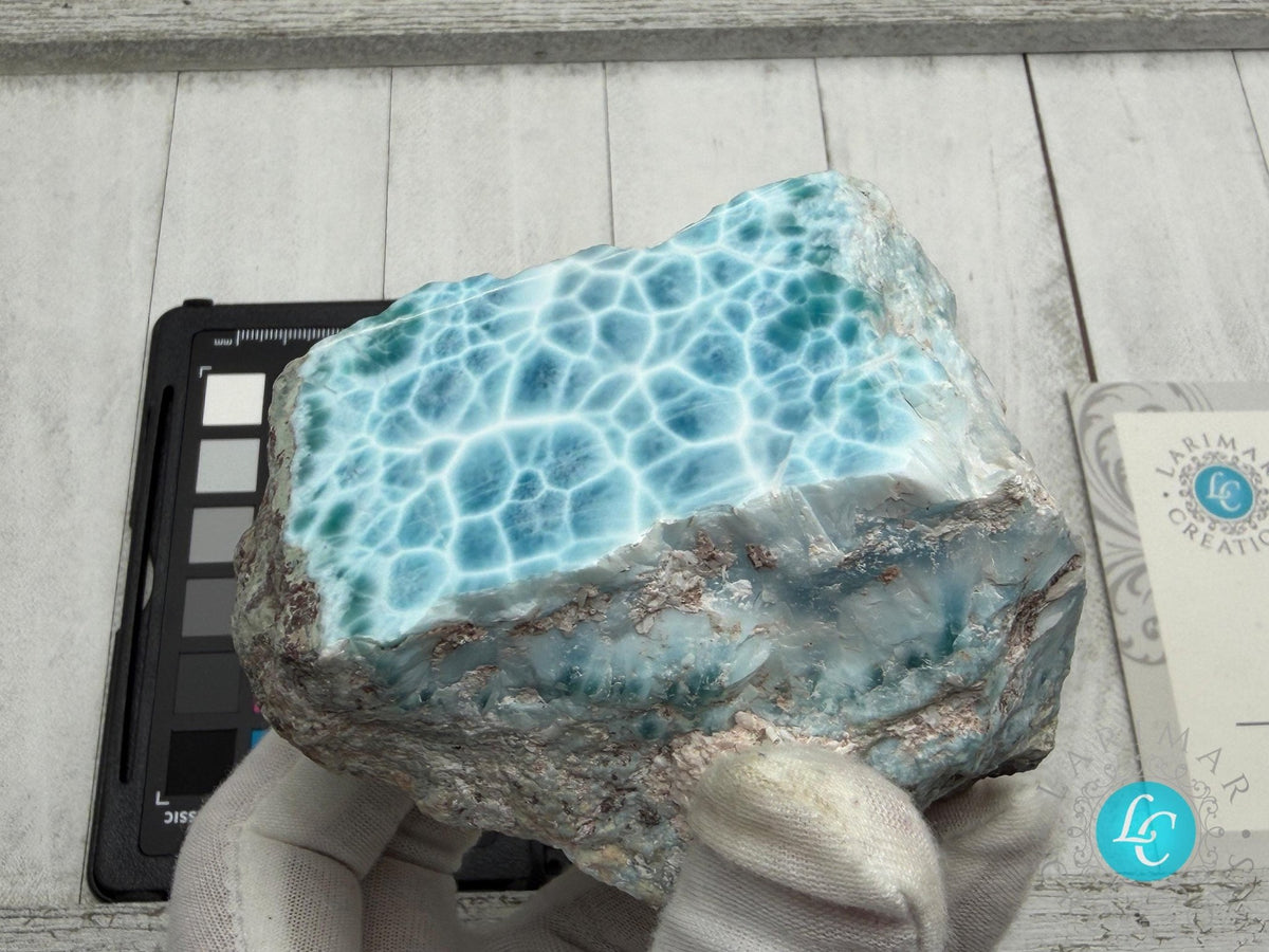AAA Larimar Slab — Sea Blue Turtleback Pattern, Polished - Larimar Creations
