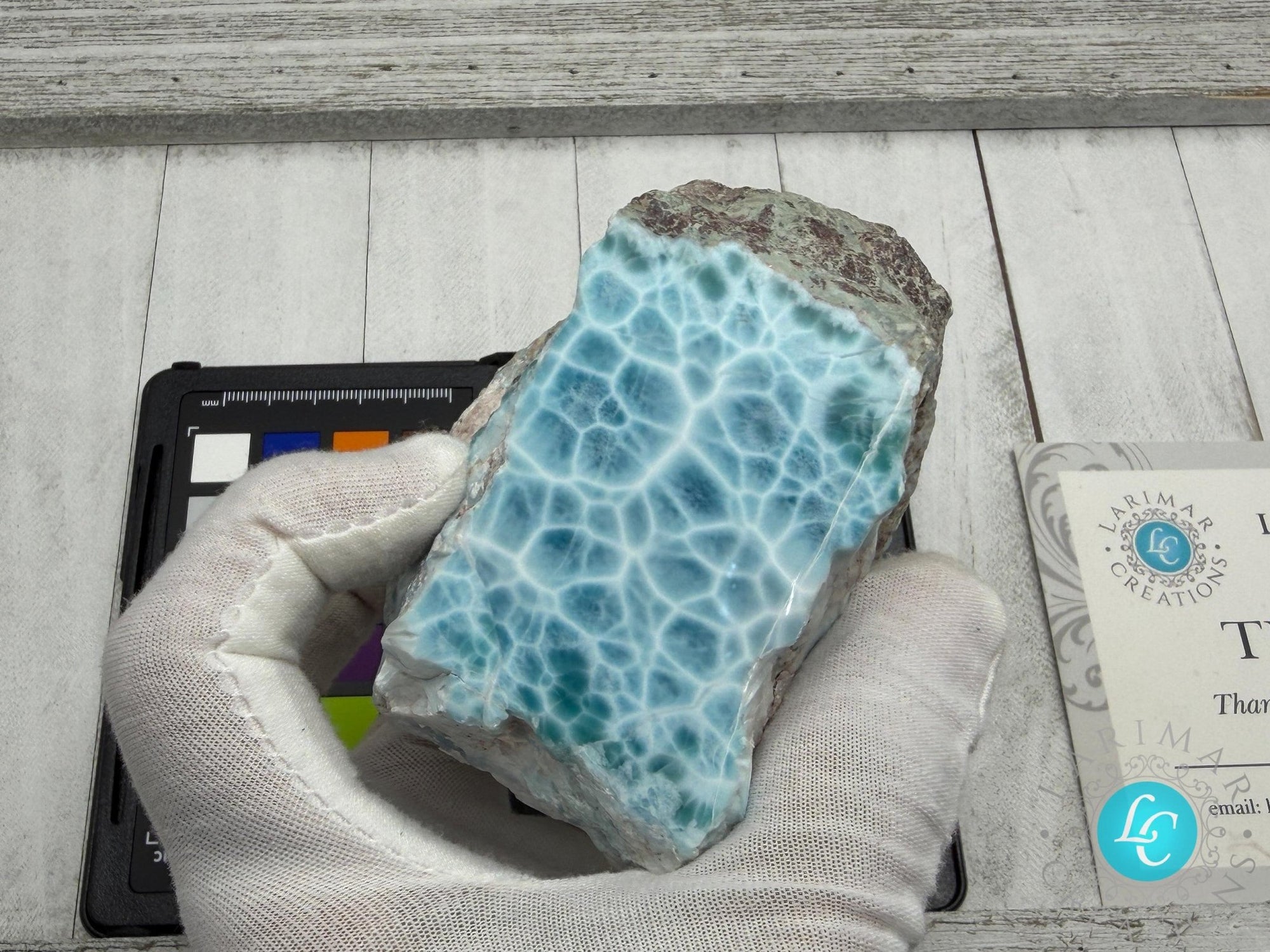 AAA Larimar Slab — Sea Blue Turtleback Pattern, Polished - Larimar Creations