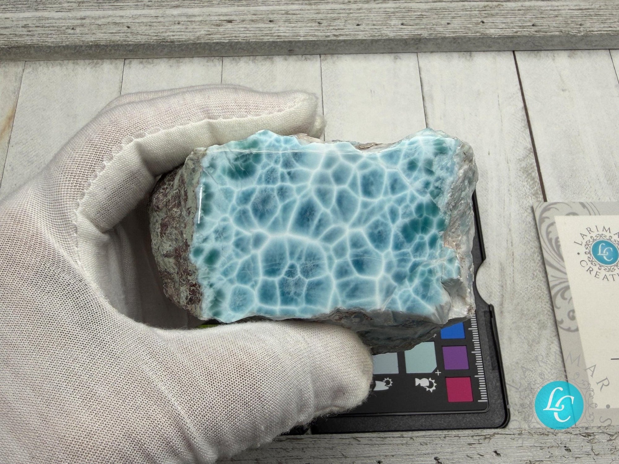 AAA Larimar Slab — Sea Blue Turtleback Pattern, Polished - Larimar Creations