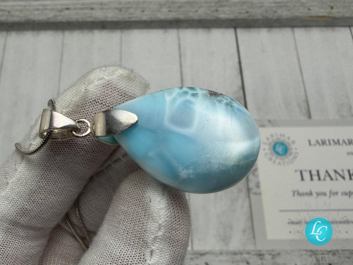 AAA Larimar Turtleback Pendant Sterling Silver - Larimar Creations