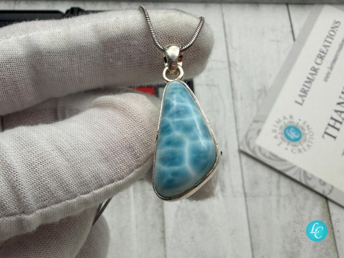 AAAA Larimar Teardrop Pendant silver - Larimar Creations