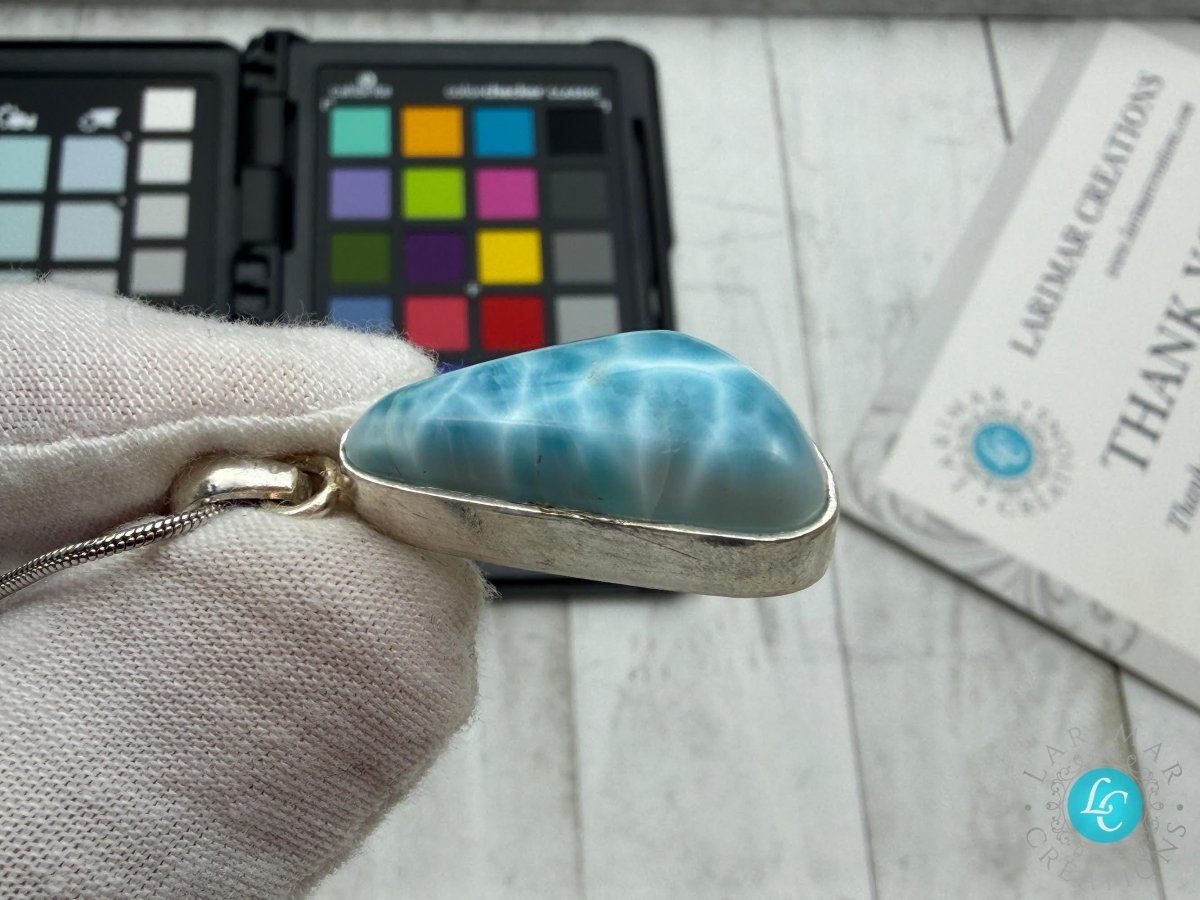 AAAA Larimar Teardrop Pendant silver - Larimar Creations