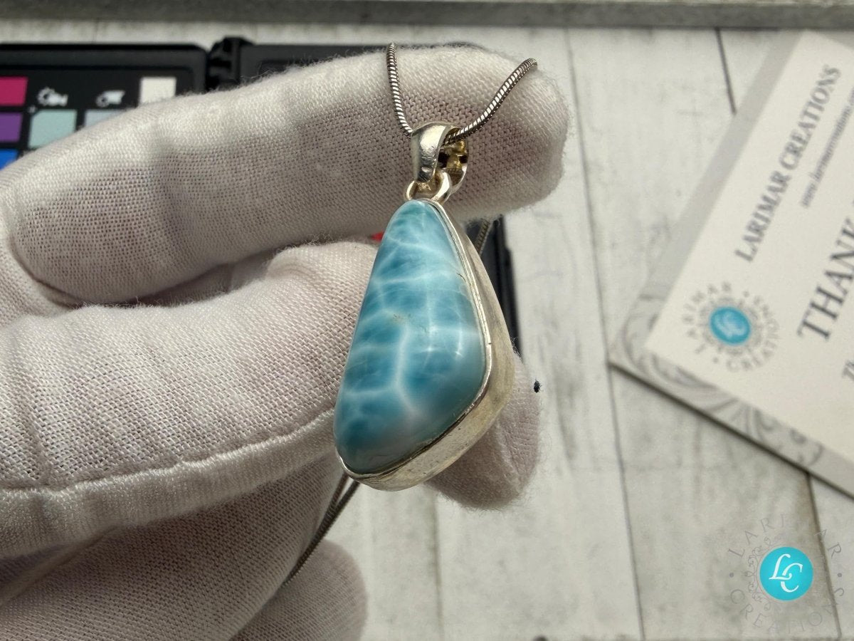 AAAA Larimar Teardrop Pendant silver - Larimar Creations