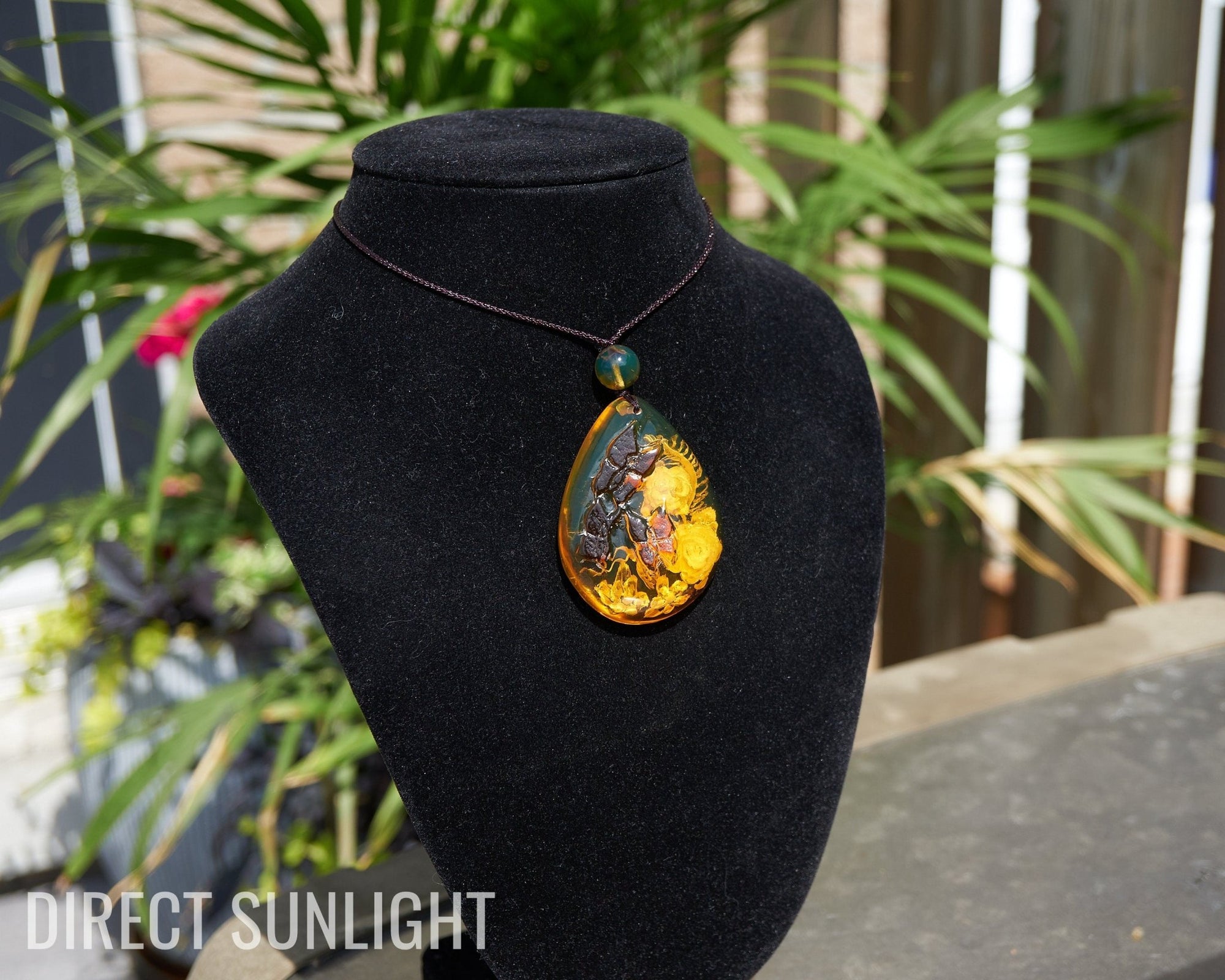 Amber Dominican Pendant Hand Carved 3d Flowers and Butterfly - Larimar Creations