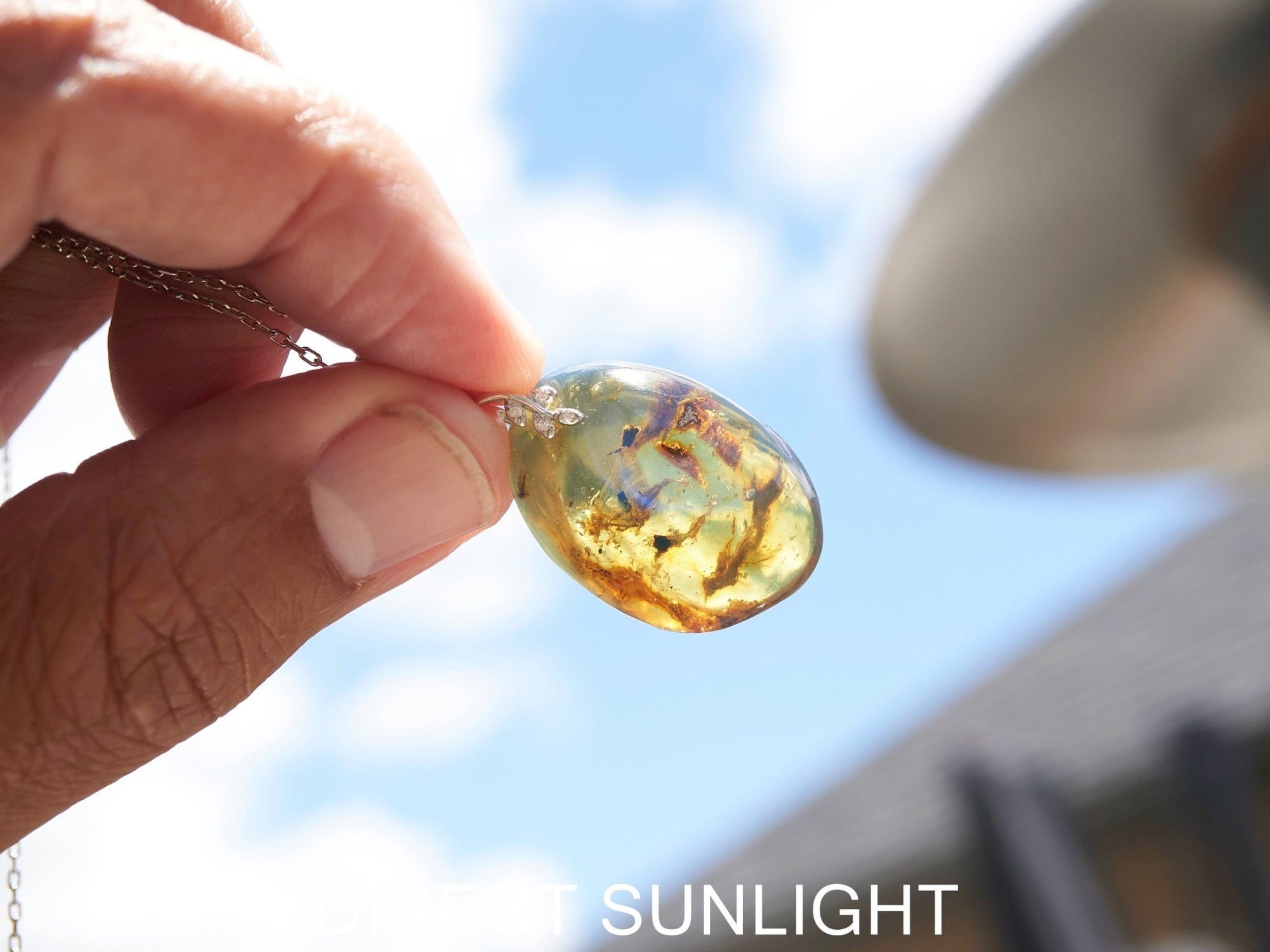 Authentic Blue Amber Dominican Pendant with Bail in 925 Sterling Silver - Larimar Creations