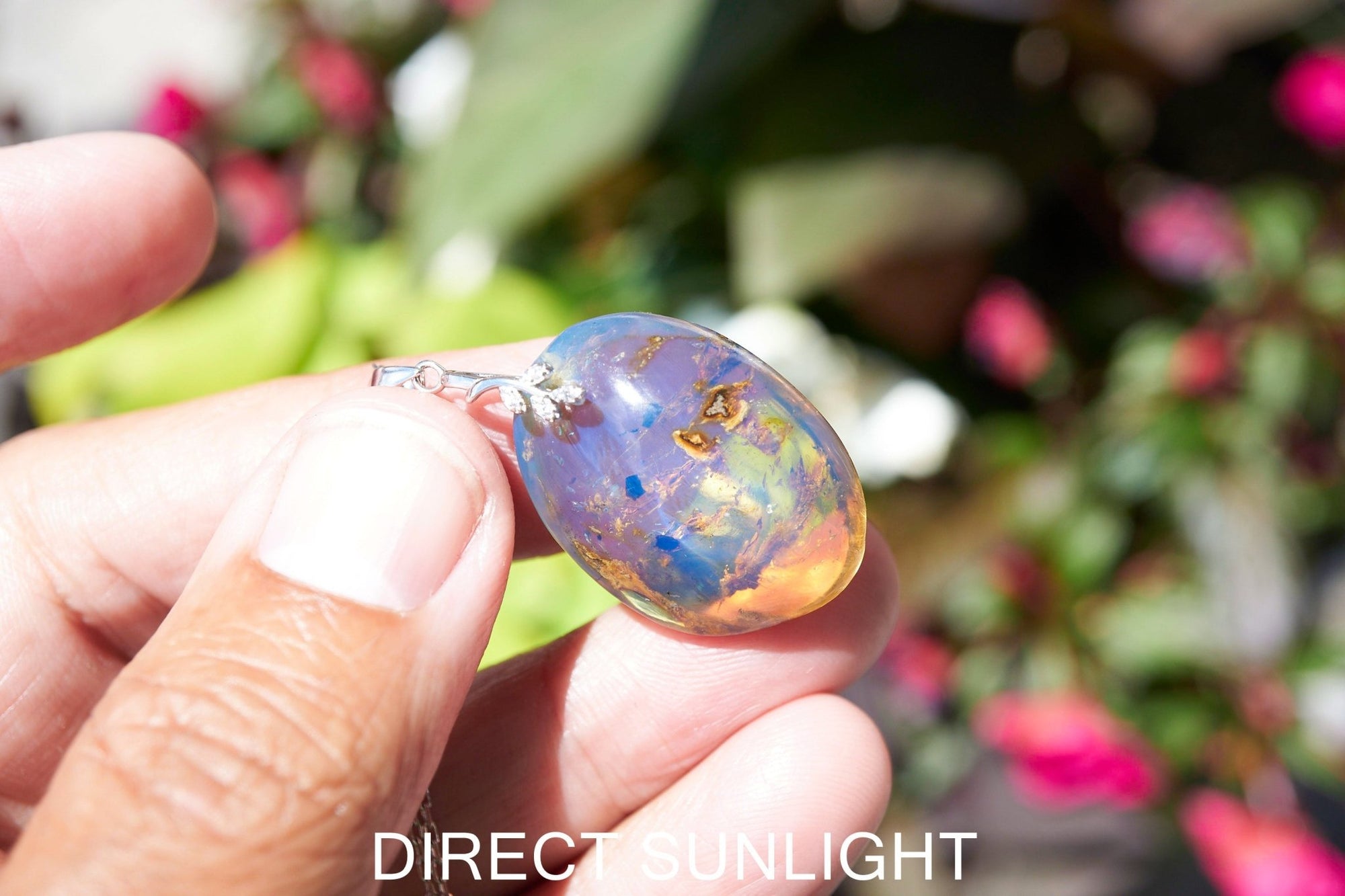 Authentic Blue Amber Dominican Pendant with Bail in 925 Sterling Silver - Larimar Creations