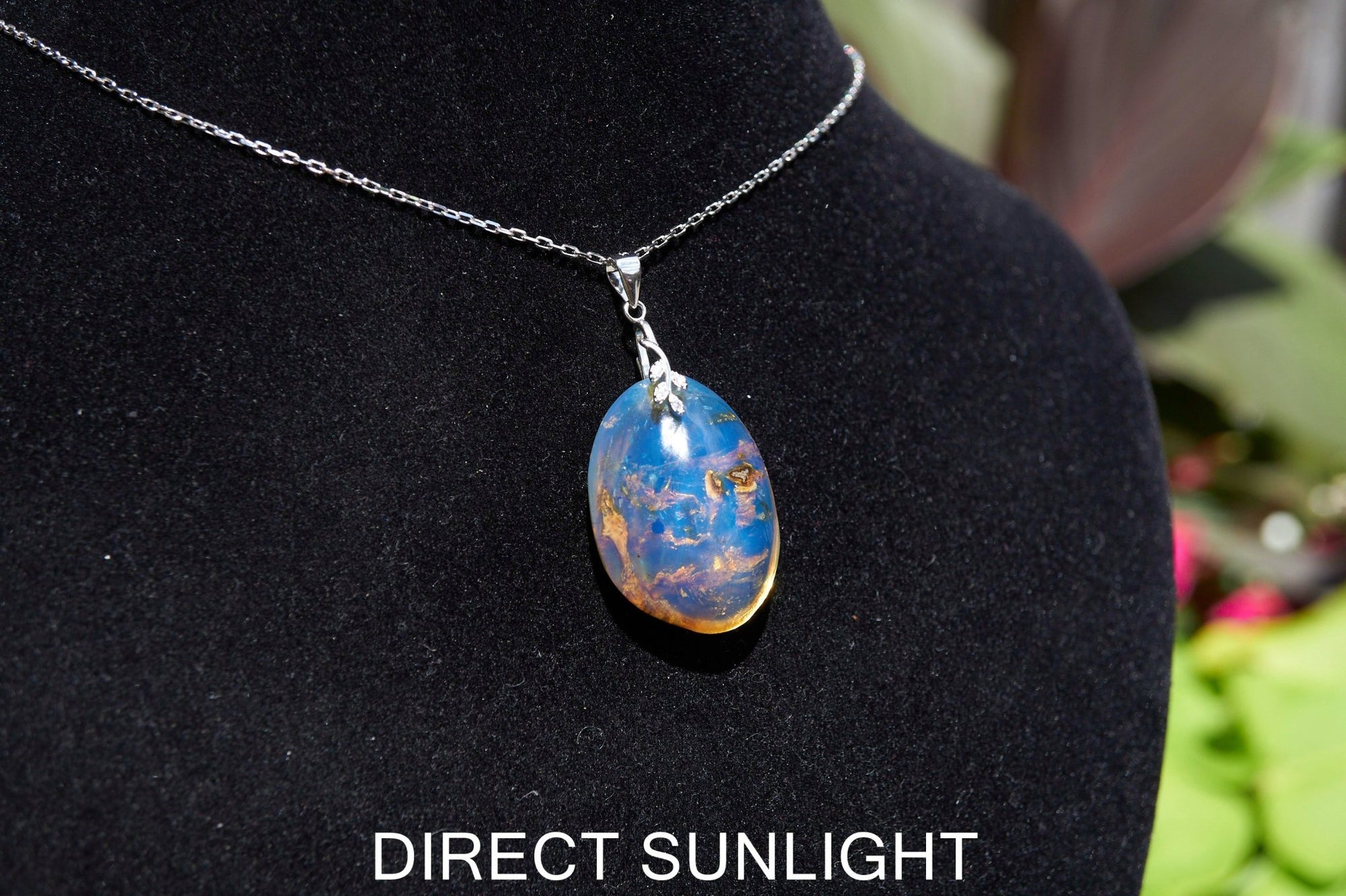 Authentic Blue Amber Dominican Pendant with Bail in 925 Sterling Silver - Larimar Creations