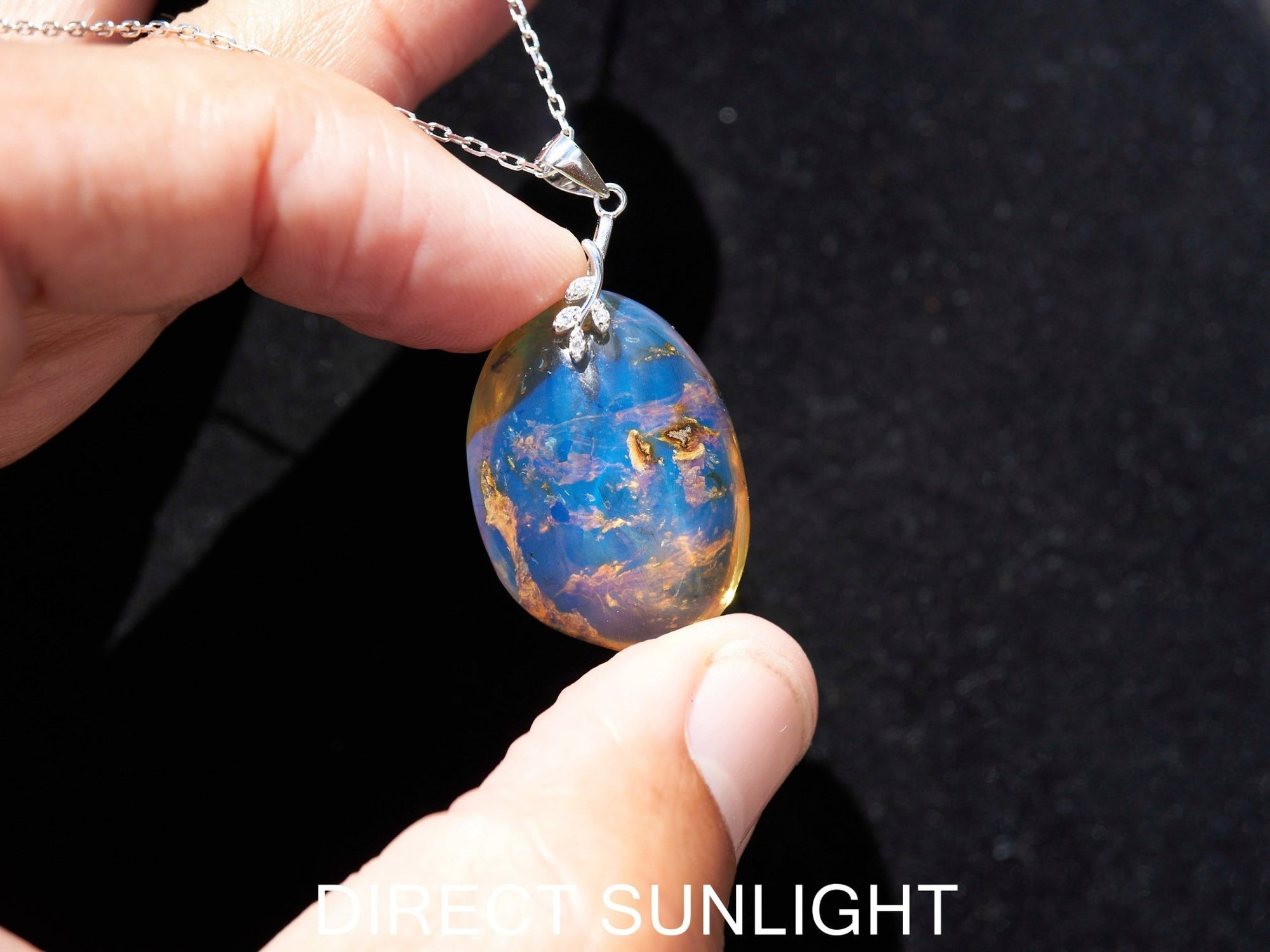 Authentic Blue Amber Dominican Pendant with Bail in 925 Sterling Silver - Larimar Creations