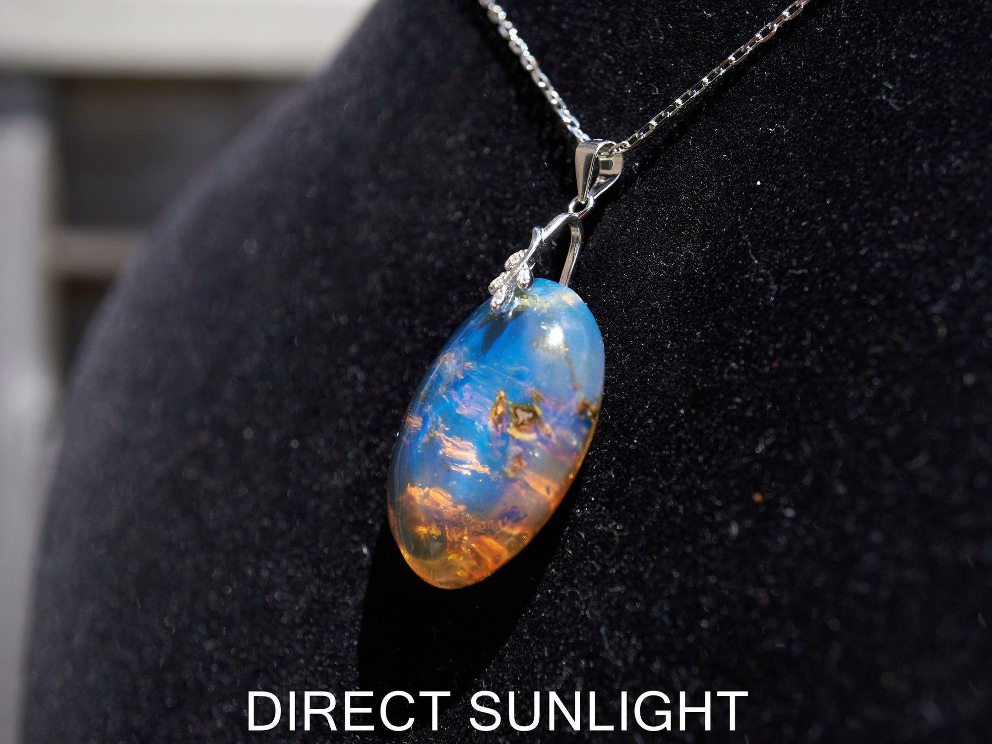 Authentic Blue Amber Dominican Pendant with Bail in 925 Sterling Silver - Larimar Creations