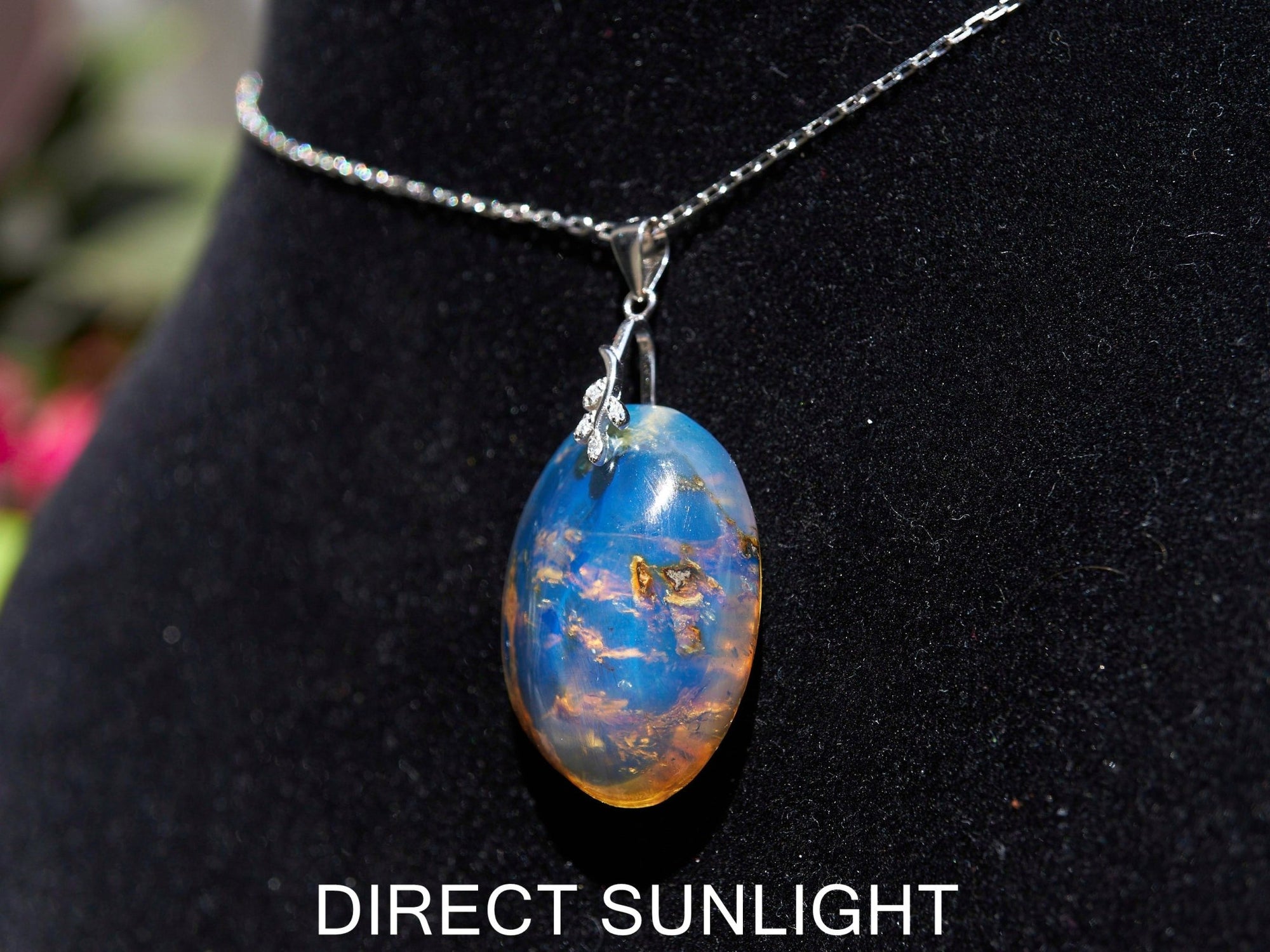 Authentic Blue Amber Dominican Pendant with Bail in 925 Sterling Silver - Larimar Creations