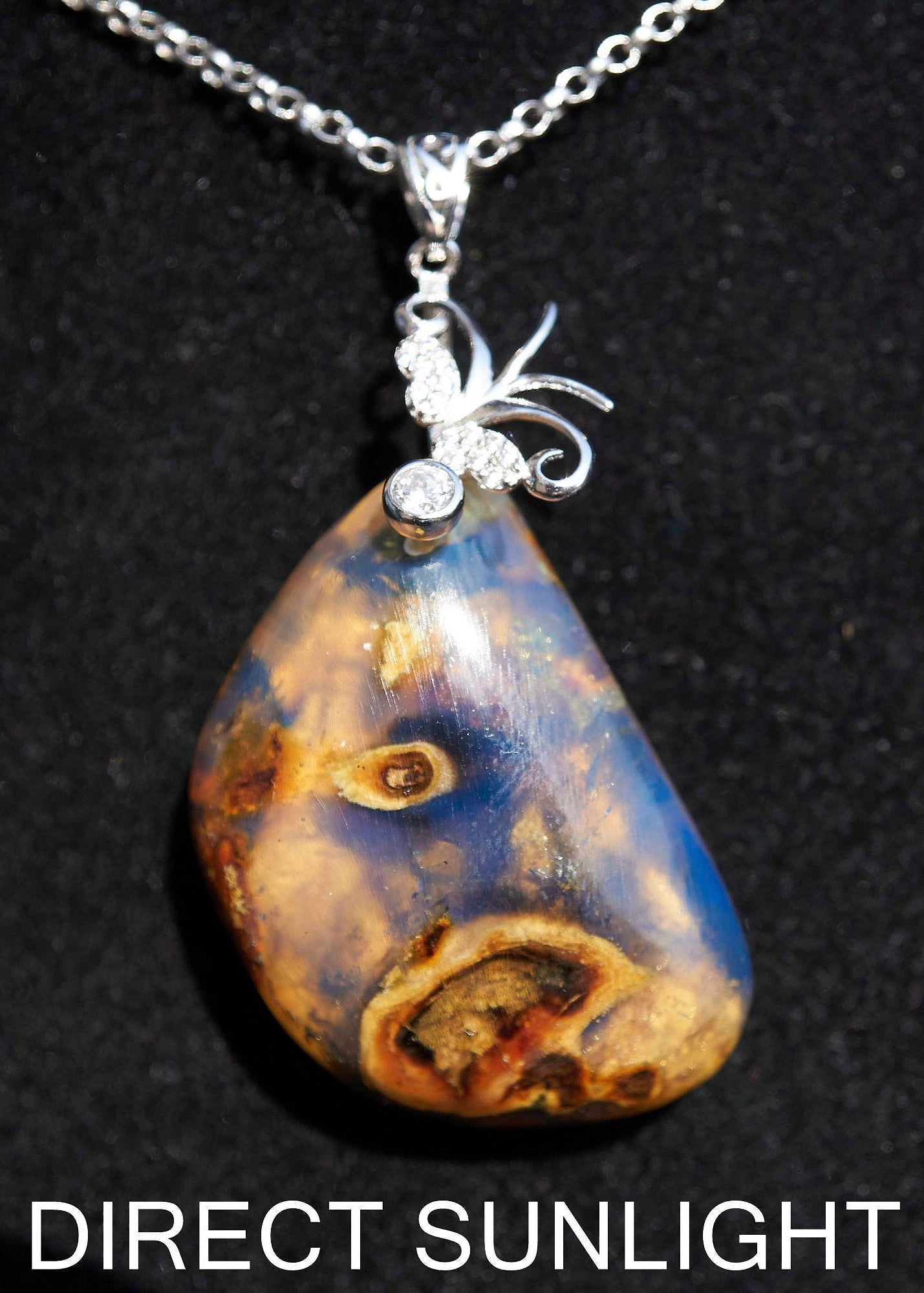 Authentic Dominican Blue Amber Cabochon Pendant | 6.8 g, 925 Silver - Larimar Creations