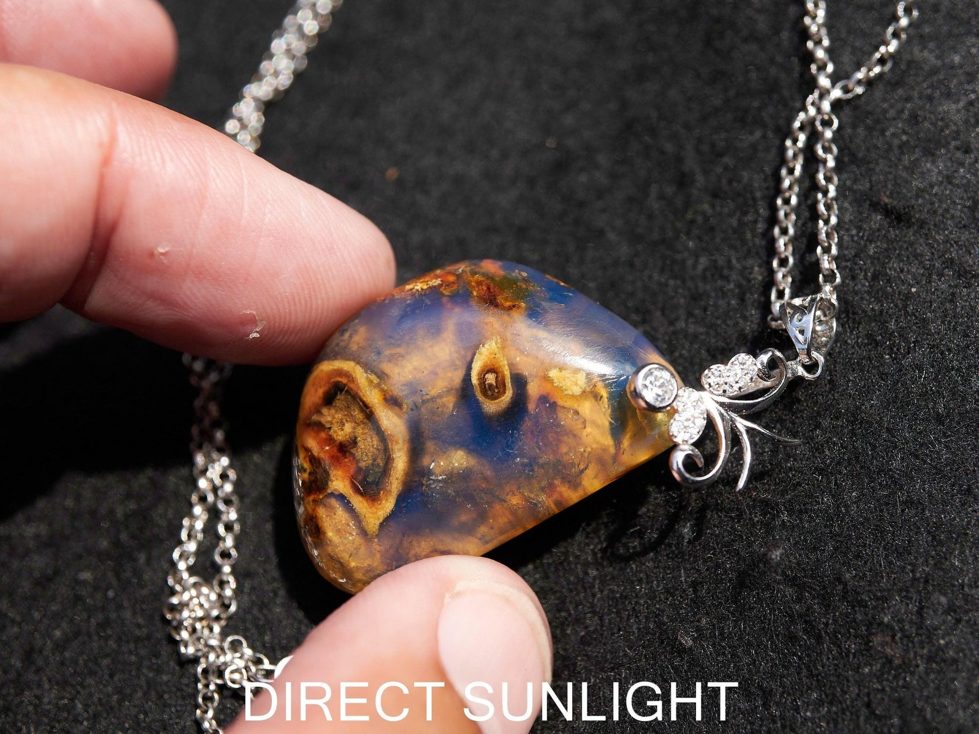 Authentic Dominican Blue Amber Cabochon Pendant | 6.8 g, 925 Silver - Larimar Creations