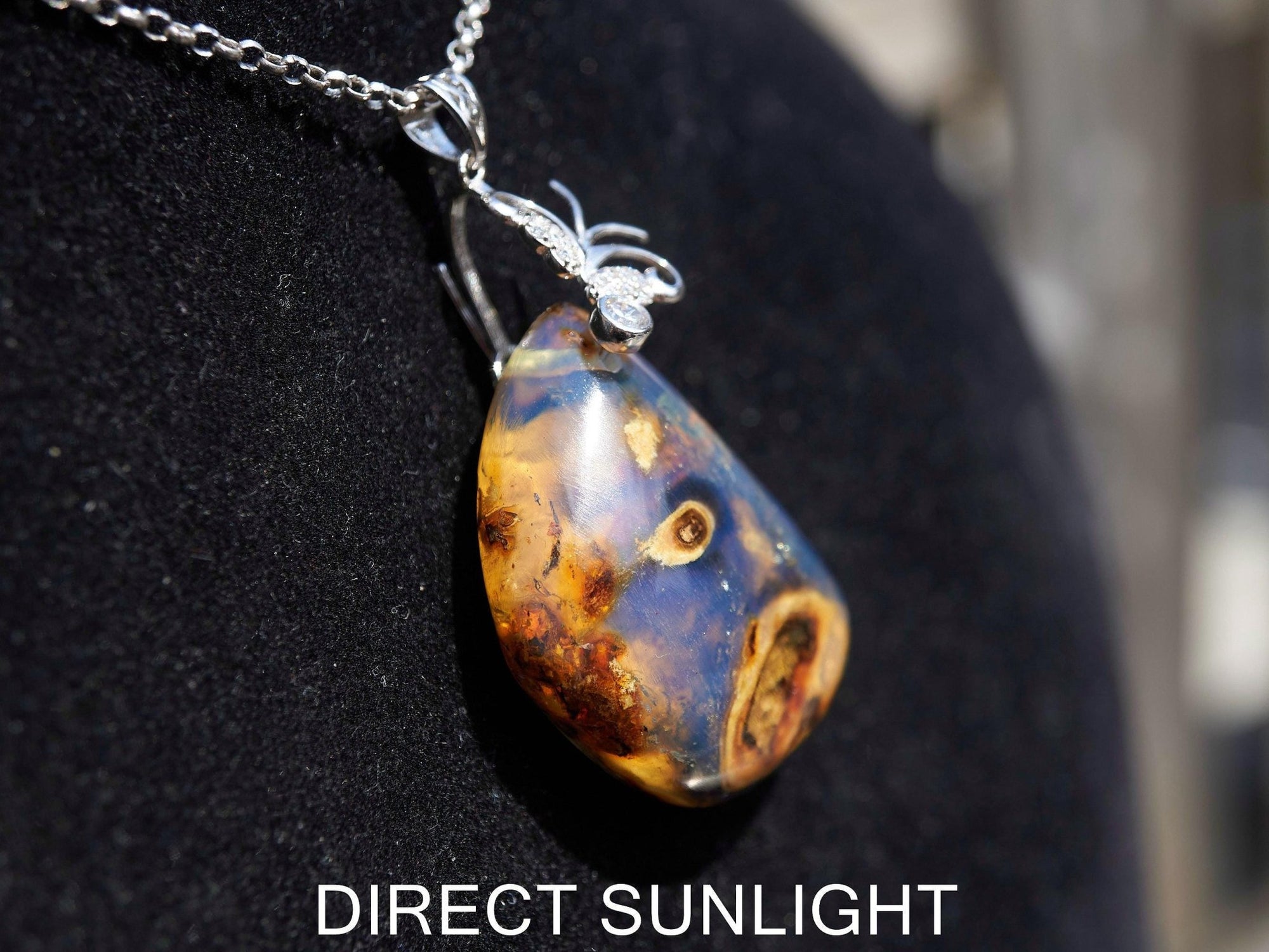 Authentic Dominican Blue Amber Cabochon Pendant | 6.8 g, 925 Silver - Larimar Creations