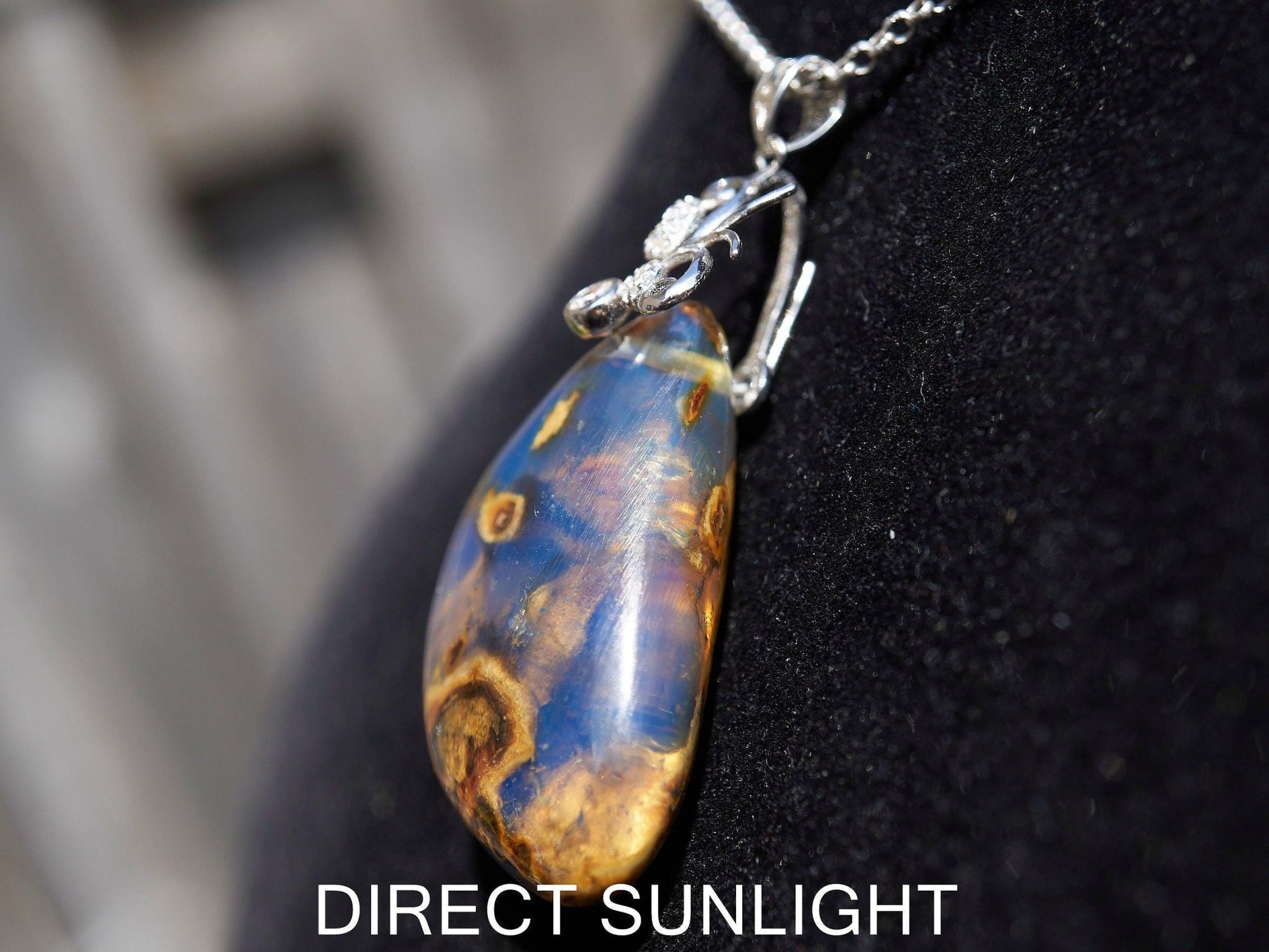 Authentic Dominican Blue Amber Cabochon Pendant | 6.8 g, 925 Silver - Larimar Creations