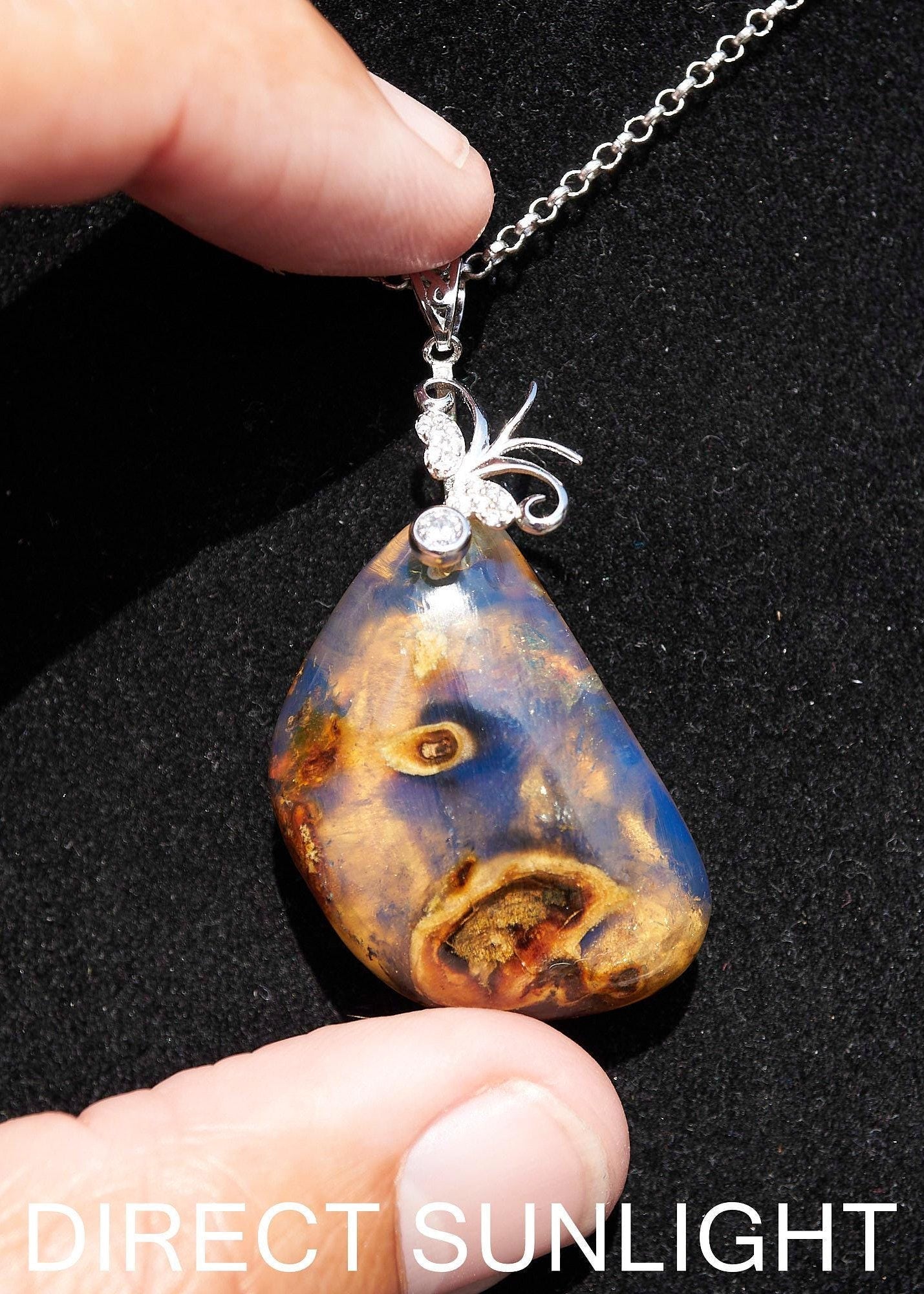 Authentic Dominican Blue Amber Cabochon Pendant | 6.8 g, 925 Silver - Larimar Creations