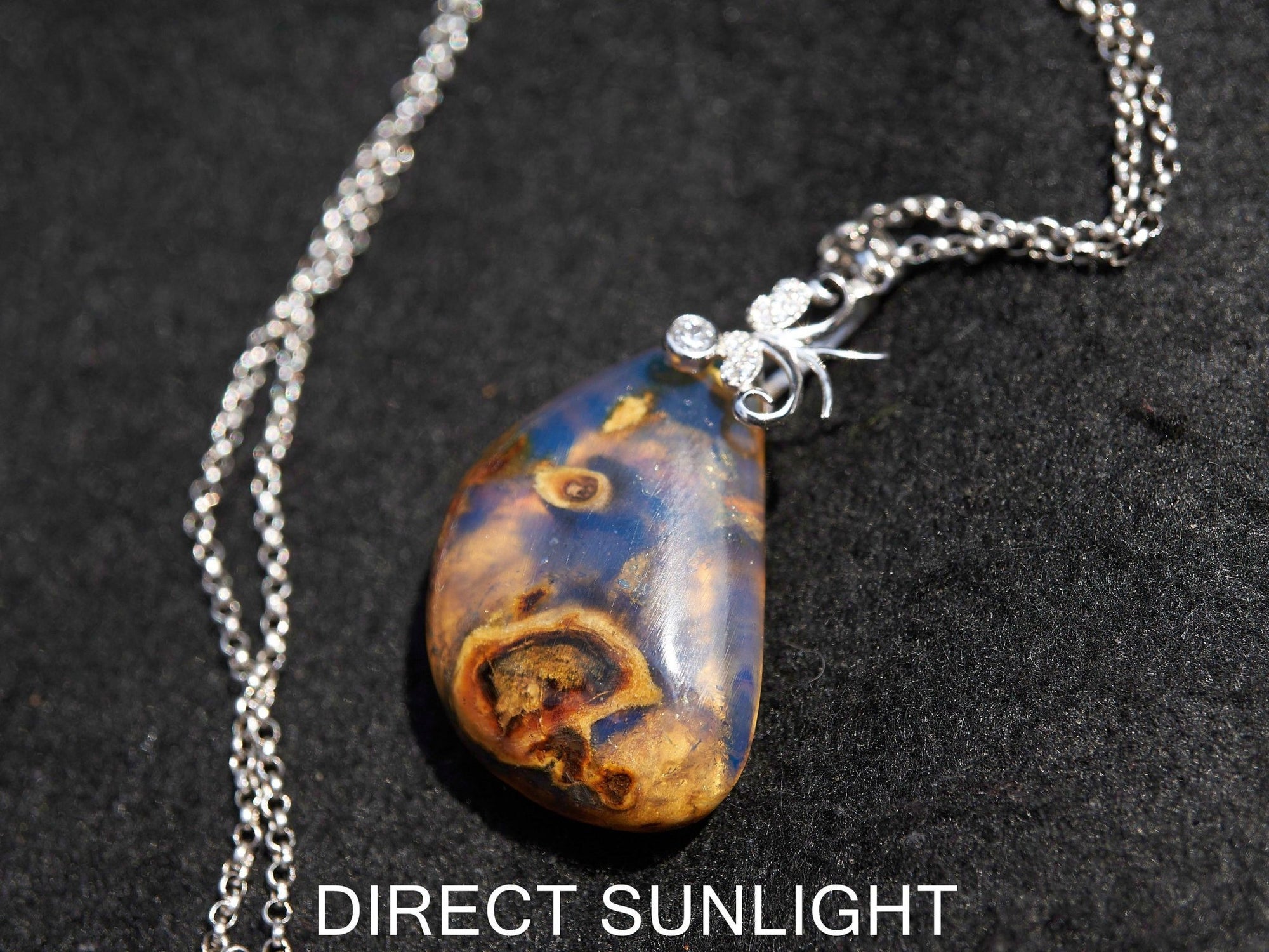Authentic Dominican Blue Amber Cabochon Pendant | 6.8 g, 925 Silver - Larimar Creations