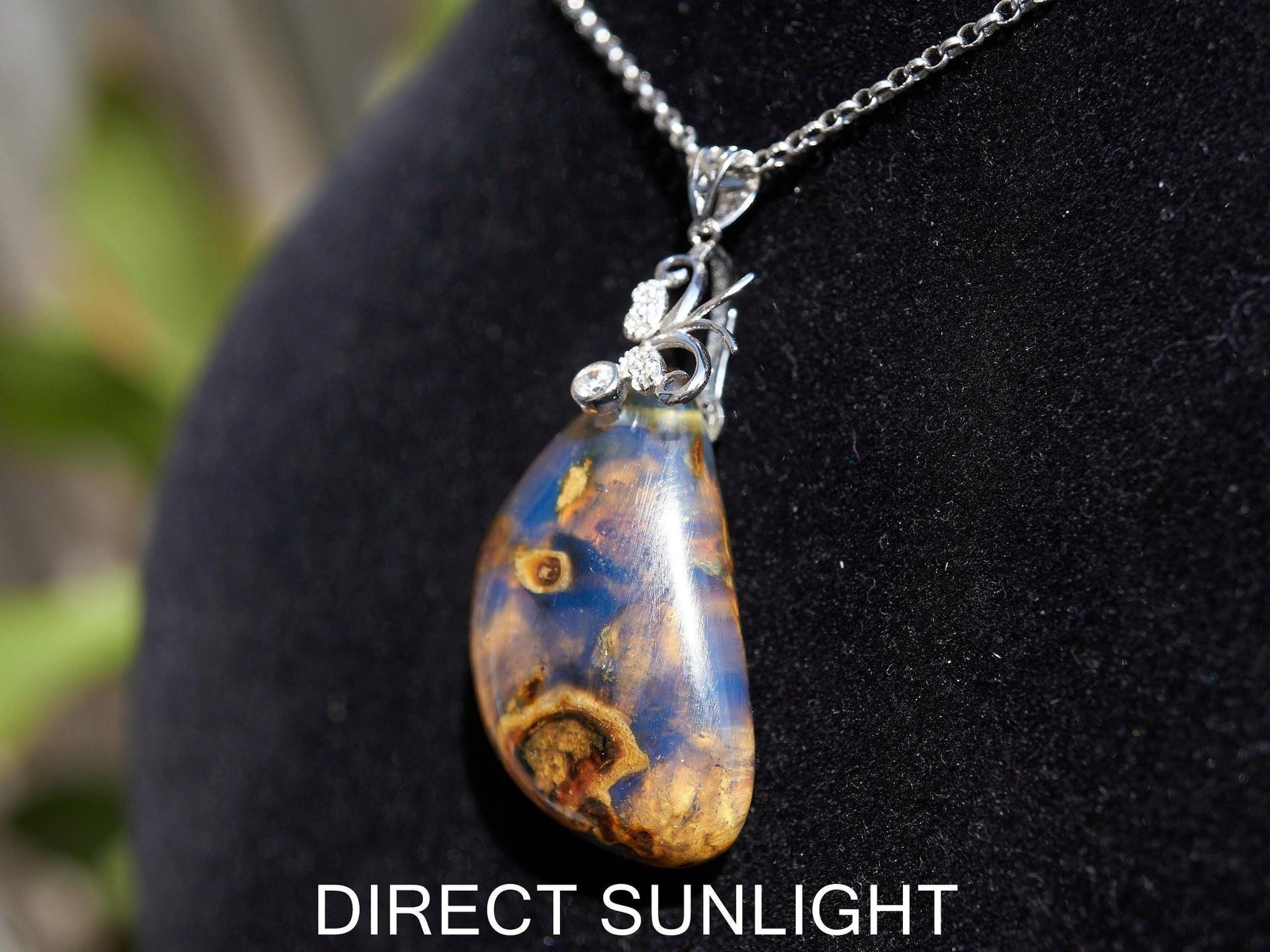 Authentic Dominican Blue Amber Cabochon Pendant | 6.8 g, 925 Silver - Larimar Creations