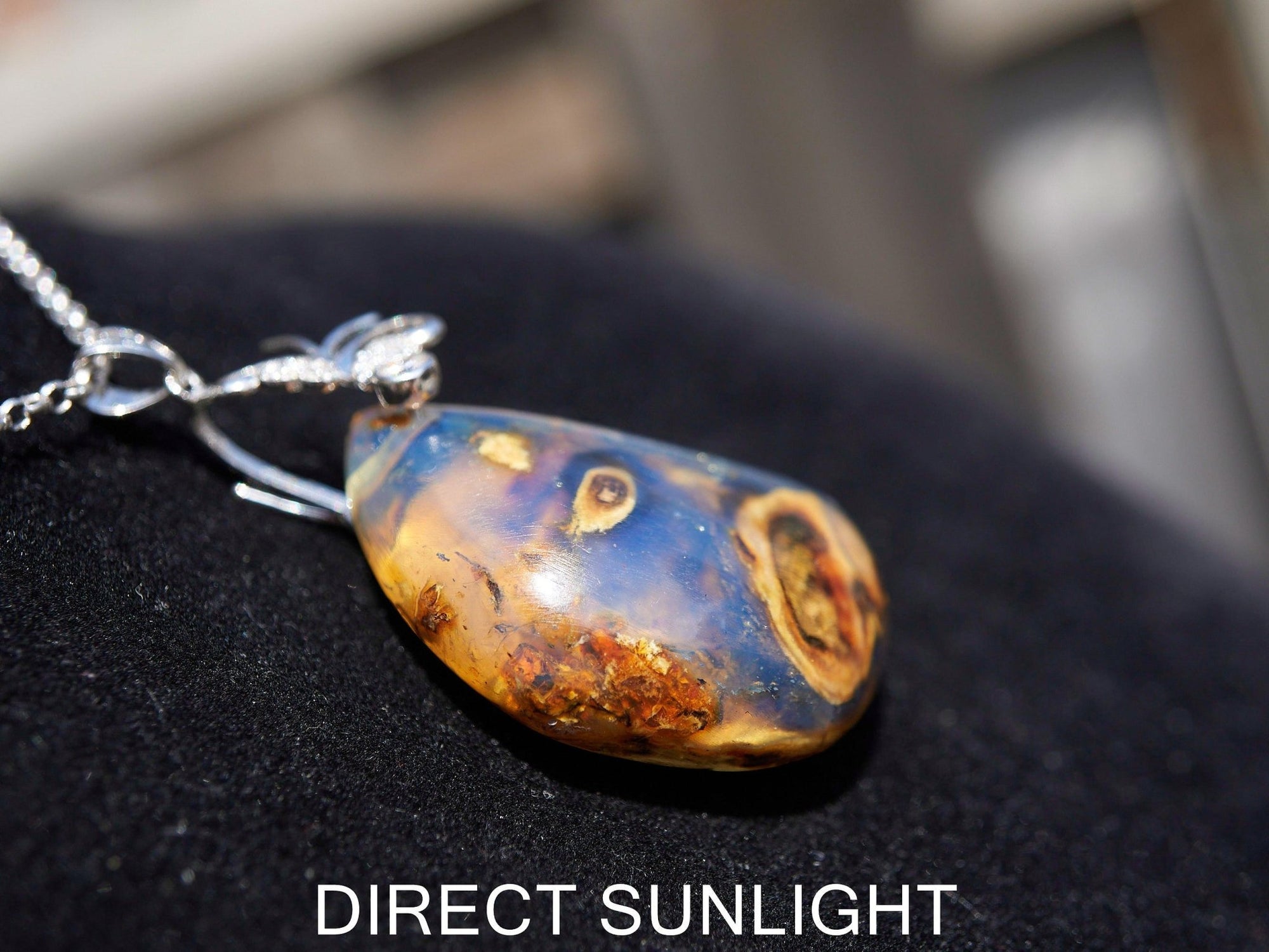 Authentic Dominican Blue Amber Cabochon Pendant | 6.8 g, 925 Silver - Larimar Creations