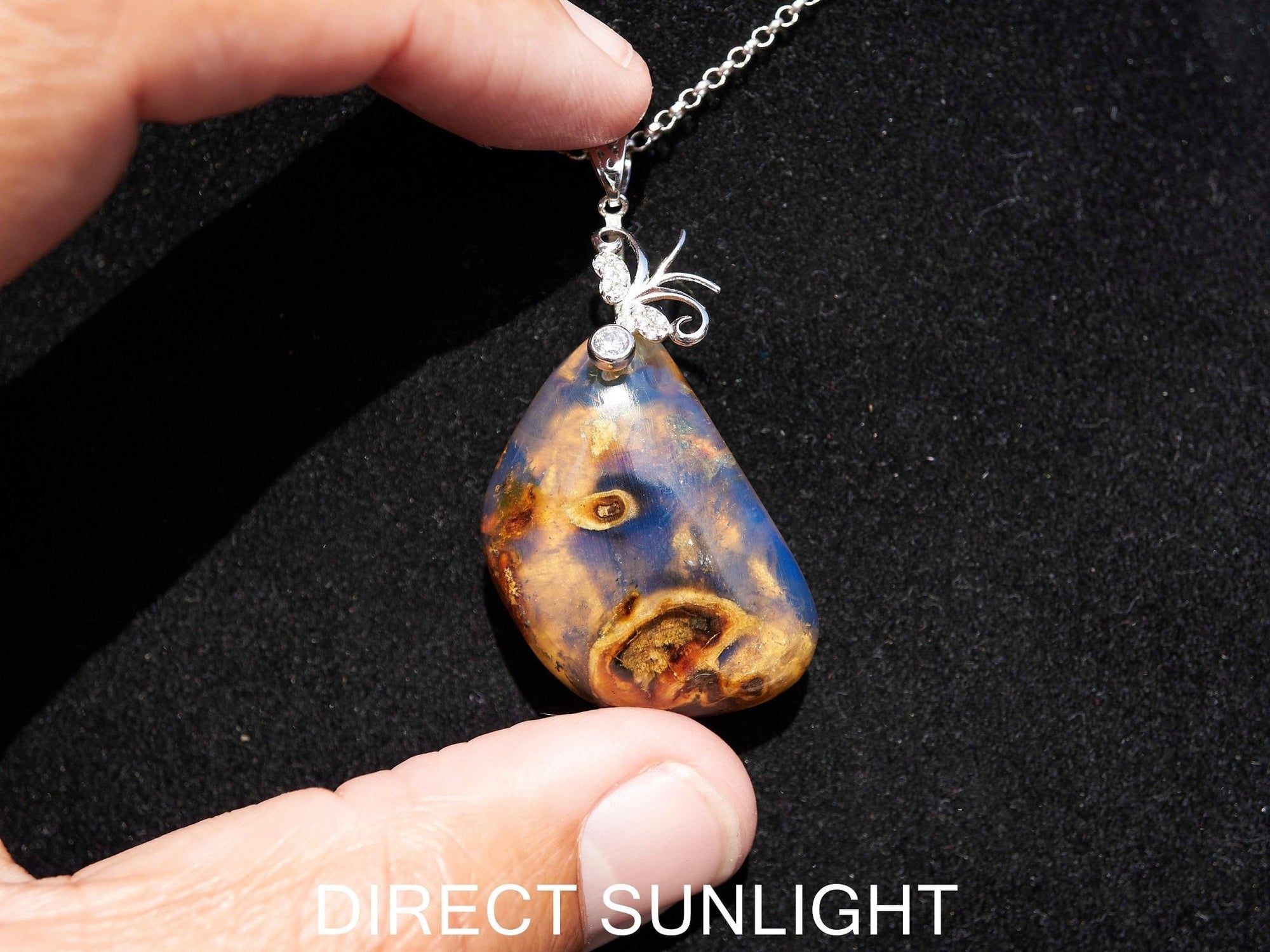 Authentic Dominican Blue Amber Cabochon Pendant | 6.8 g, 925 Silver - Larimar Creations
