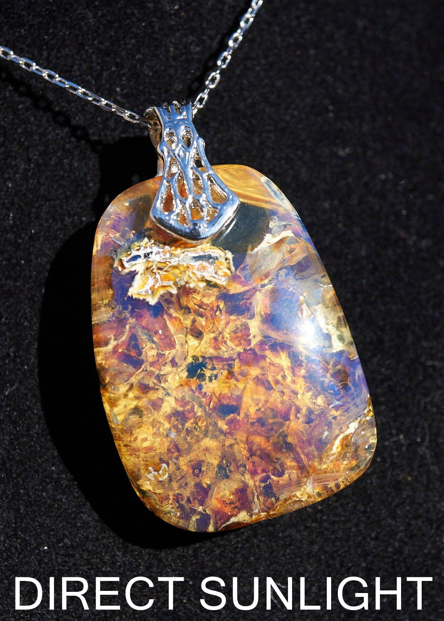 Authentic Dominican Blue Amber Cabochon Pendant | Silver - Larimar Creations
