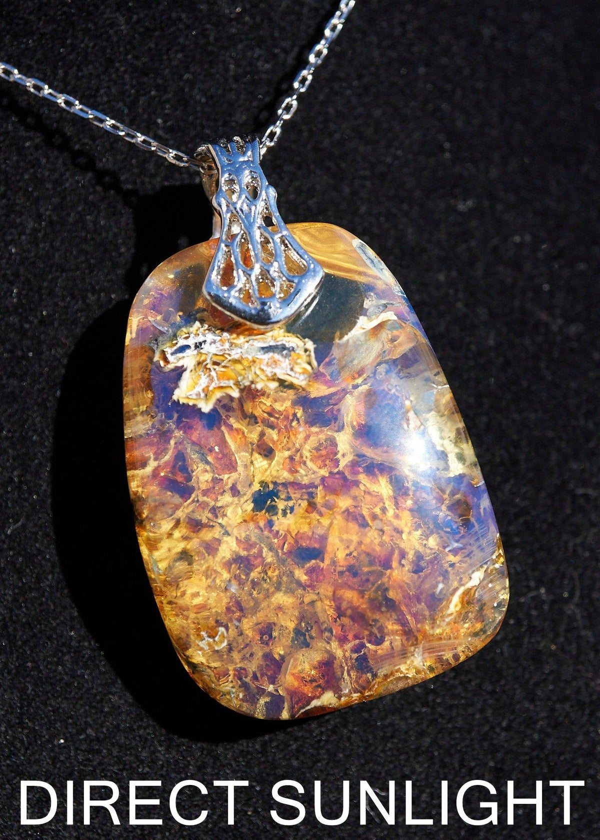 Authentic Dominican Blue Amber Cabochon Pendant | Silver - Larimar Creations
