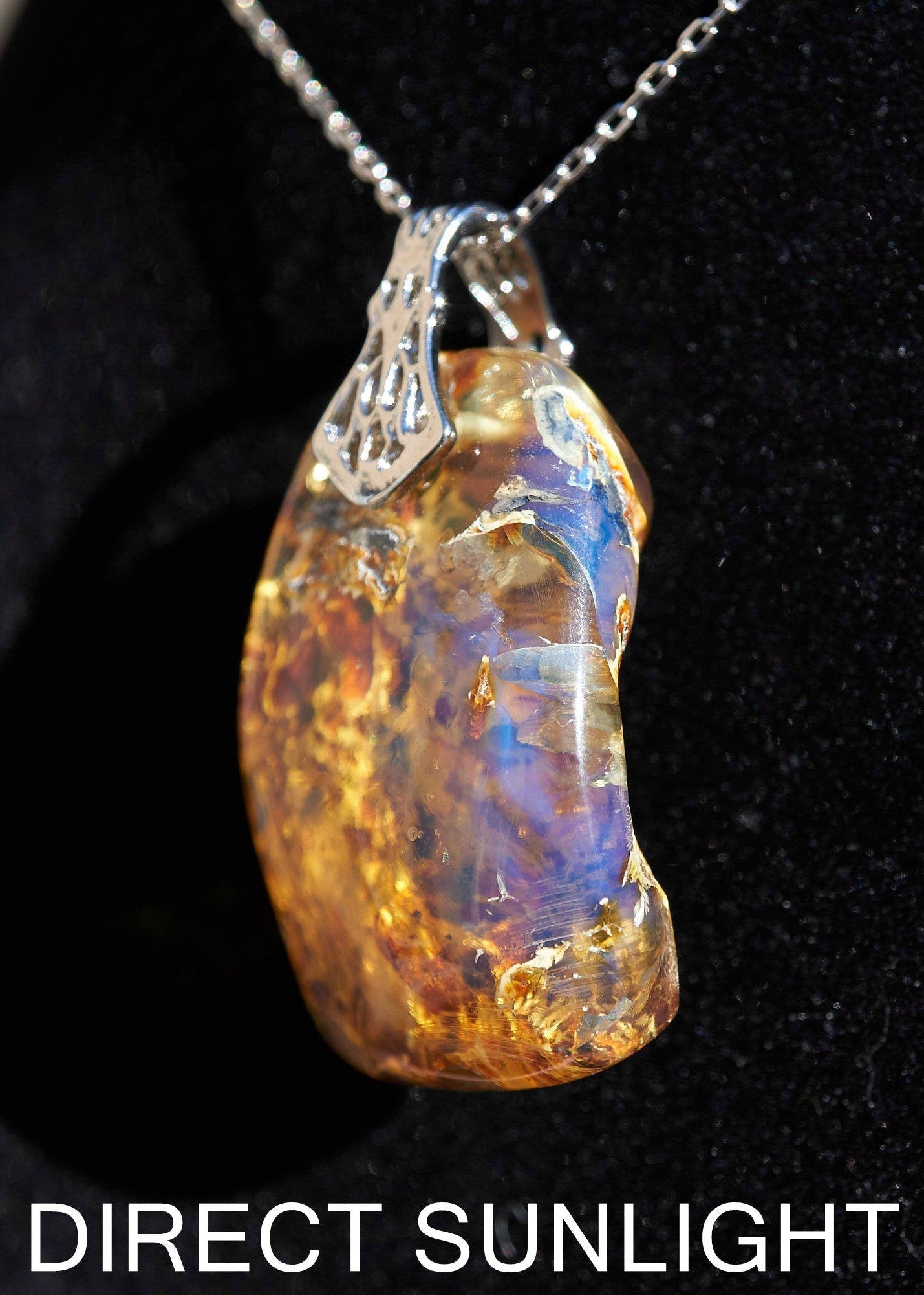 Authentic Dominican Blue Amber Cabochon Pendant | Silver - Larimar Creations