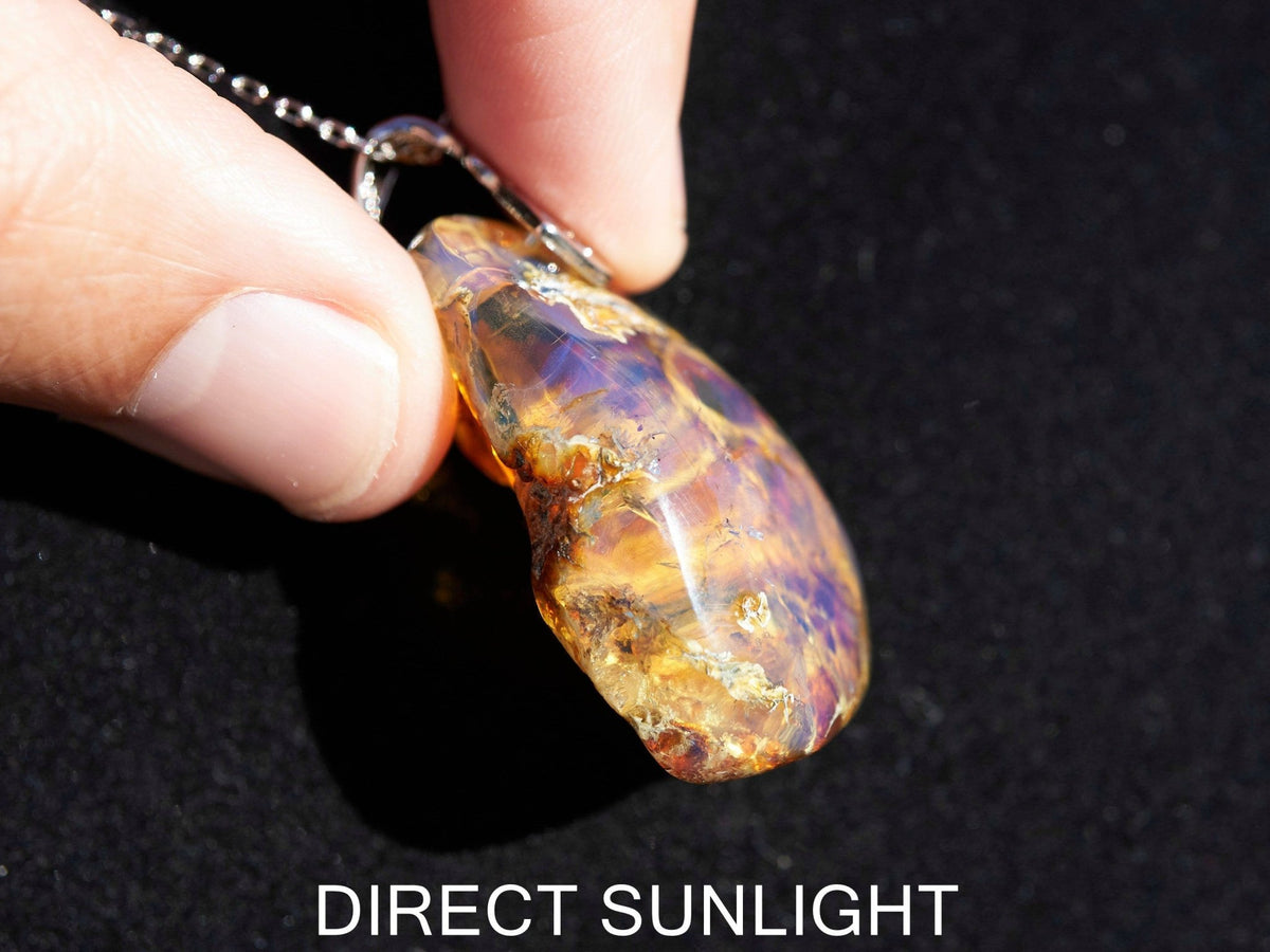 Authentic Dominican Blue Amber Cabochon Pendant | Silver - Larimar Creations