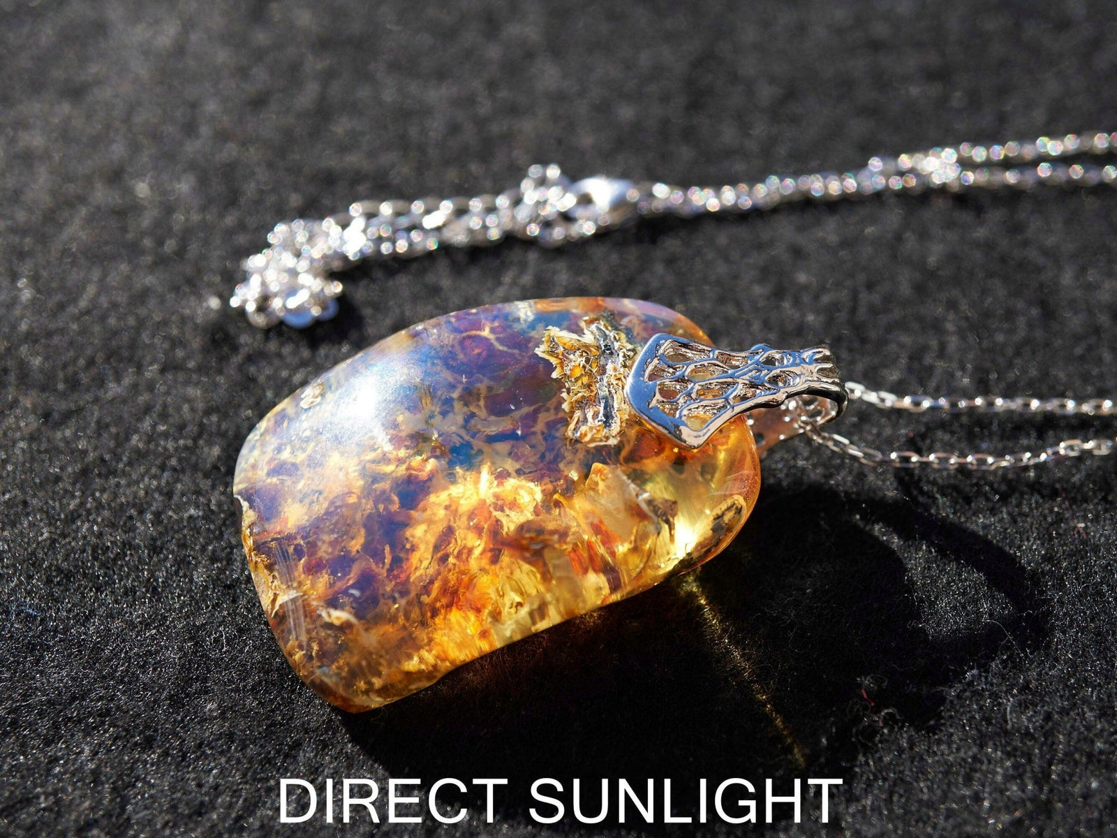 Authentic Dominican Blue Amber Cabochon Pendant | Silver - Larimar Creations