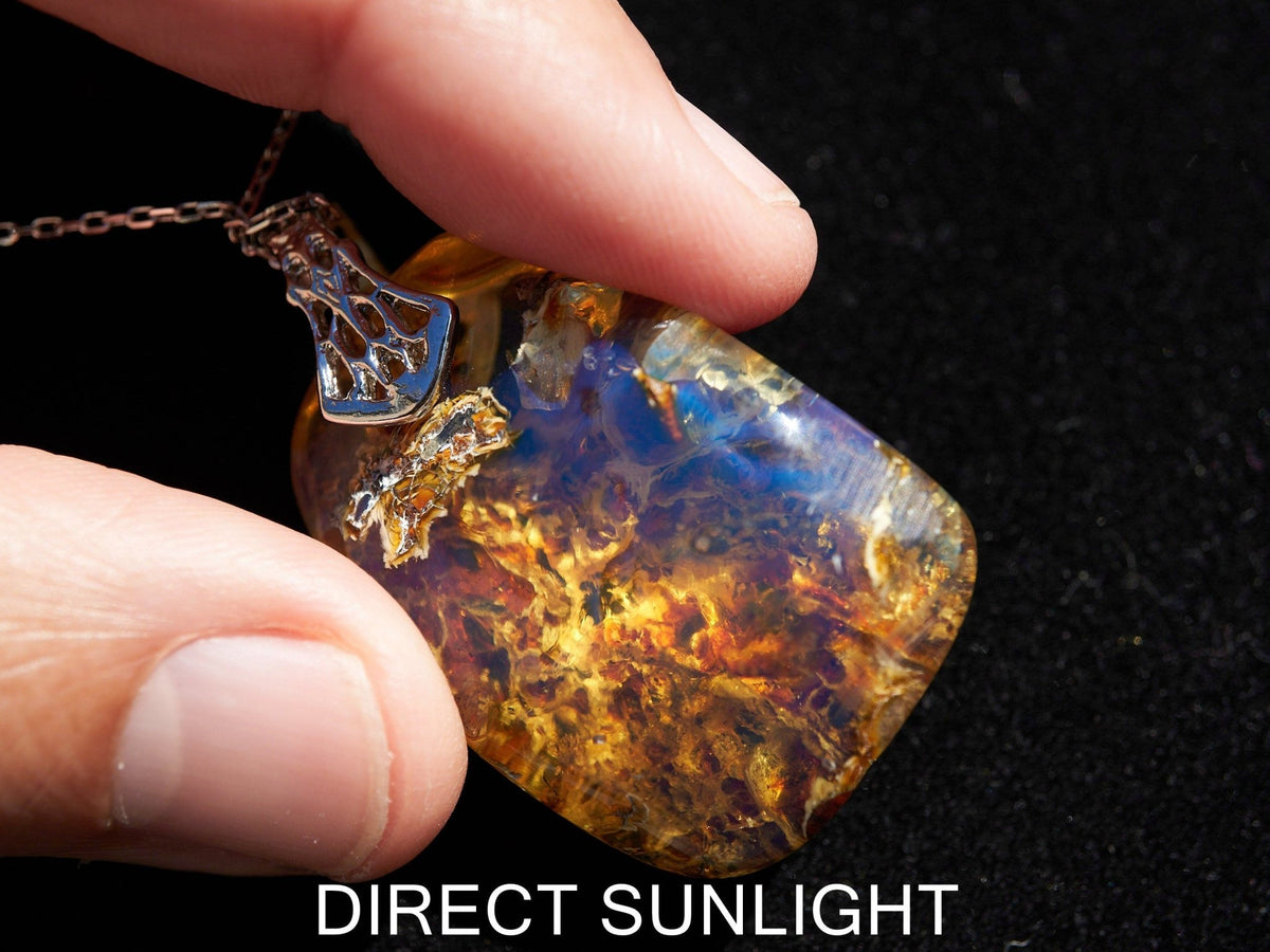 Authentic Dominican Blue Amber Cabochon Pendant | Silver - Larimar Creations