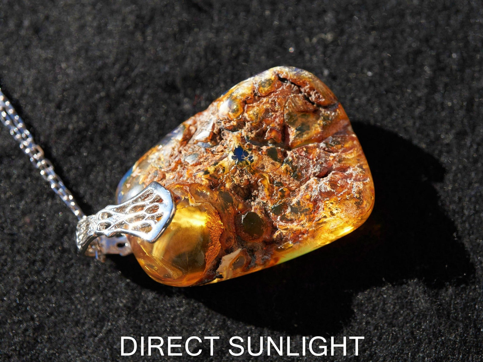 Authentic Dominican Blue Amber Cabochon Pendant | Silver - Larimar Creations
