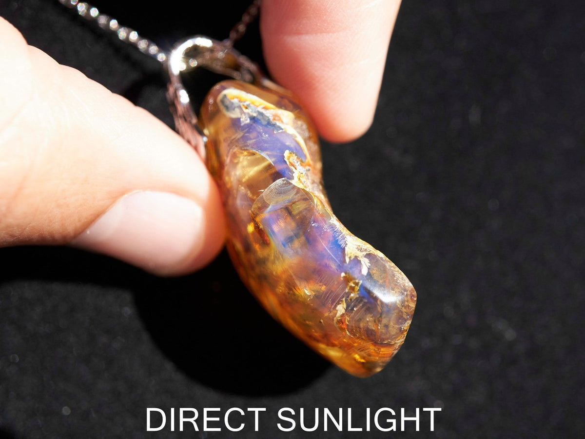 Authentic Dominican Blue Amber Cabochon Pendant | Silver - Larimar Creations