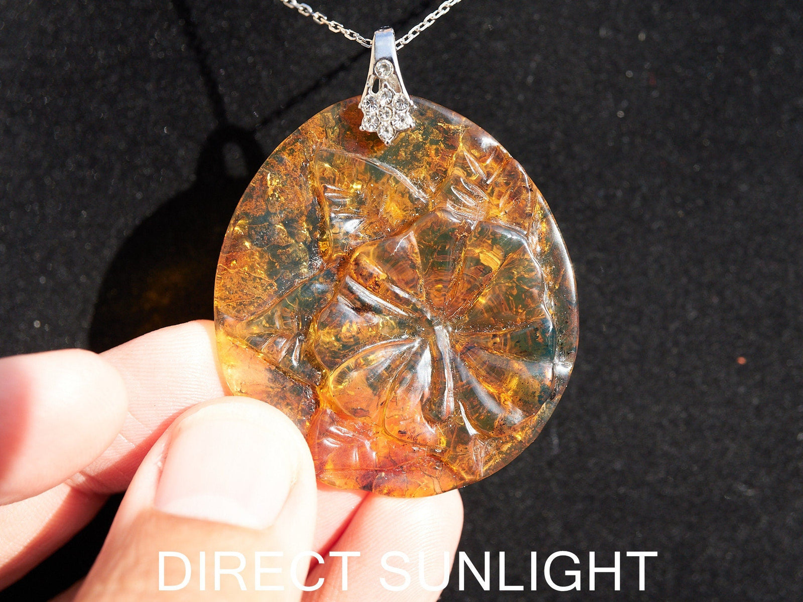 Authentic Dominican Blue Amber Flower Pendant | Hand‑Carved, 8.2 g - Larimar Creations