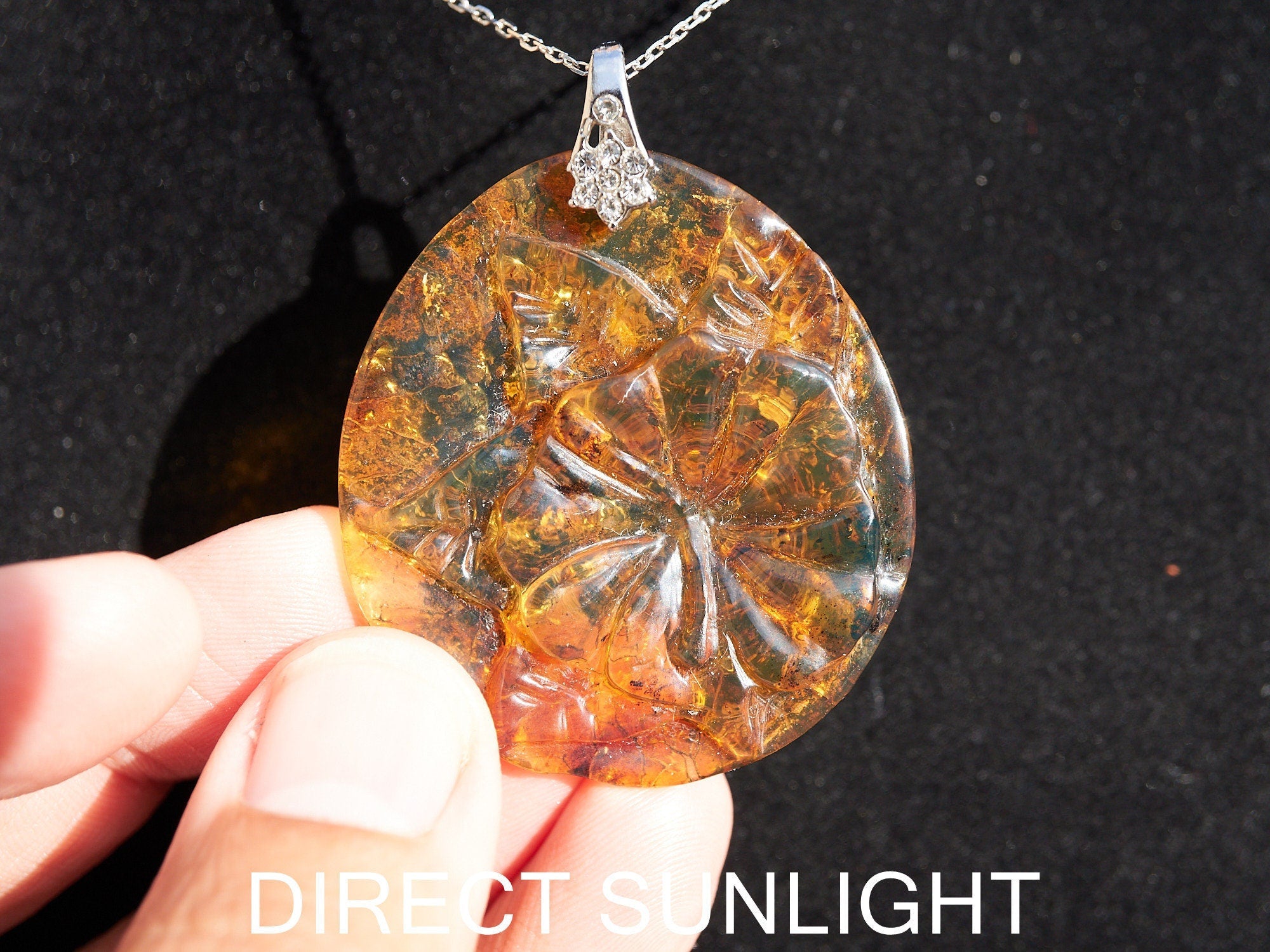 Authentic Dominican Blue Amber Flower Pendant | Hand‑Carved, 8.2 g - Larimar Creations