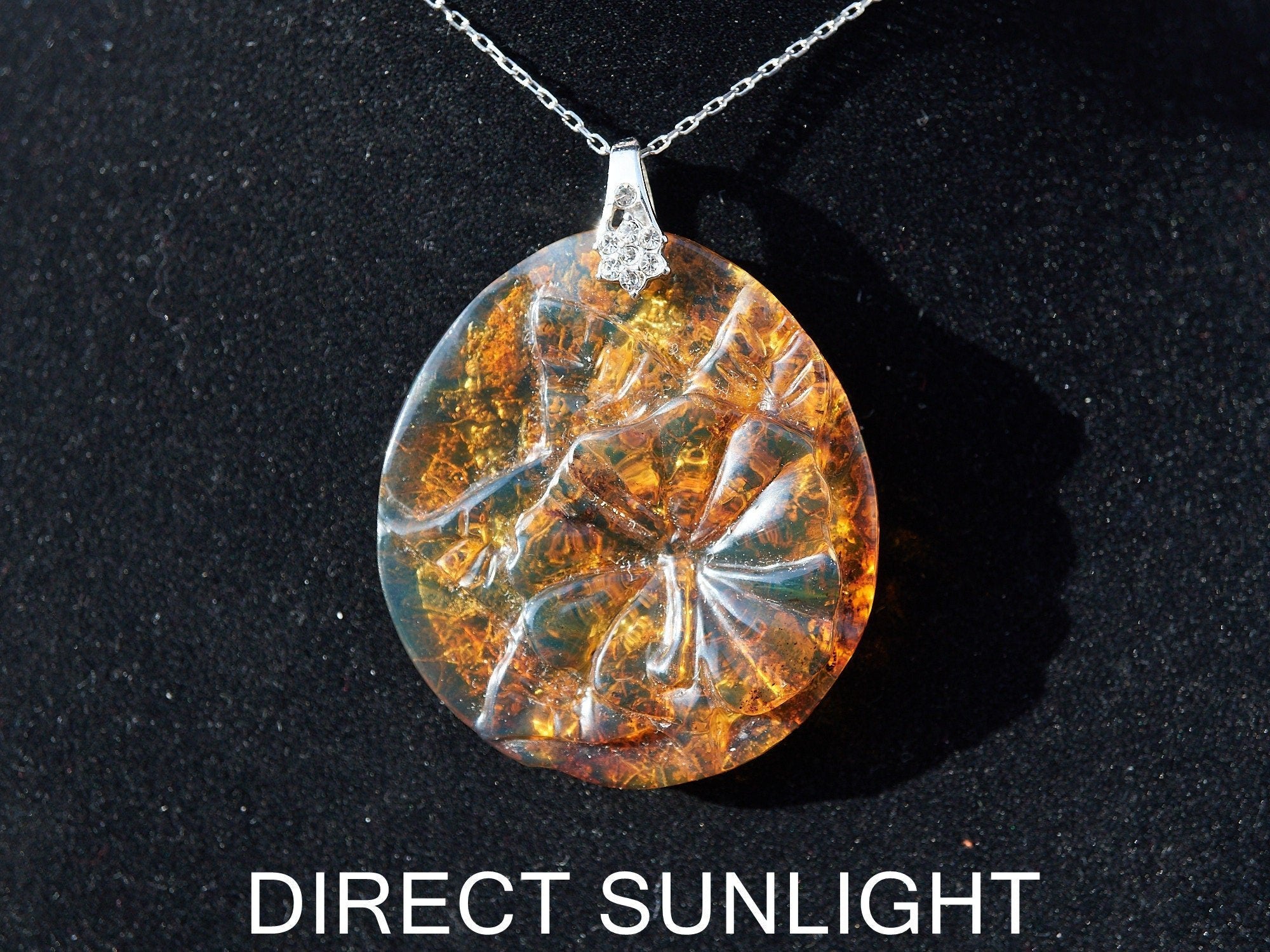 Authentic Dominican Blue Amber Flower Pendant | Hand‑Carved, 8.2 g - Larimar Creations