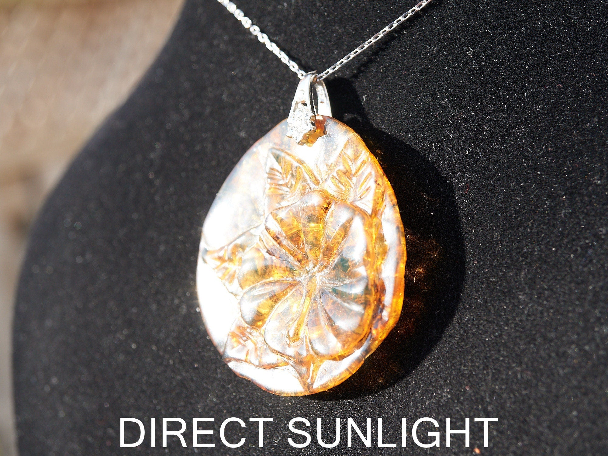 Authentic Dominican Blue Amber Flower Pendant | Hand‑Carved, 8.2 g - Larimar Creations