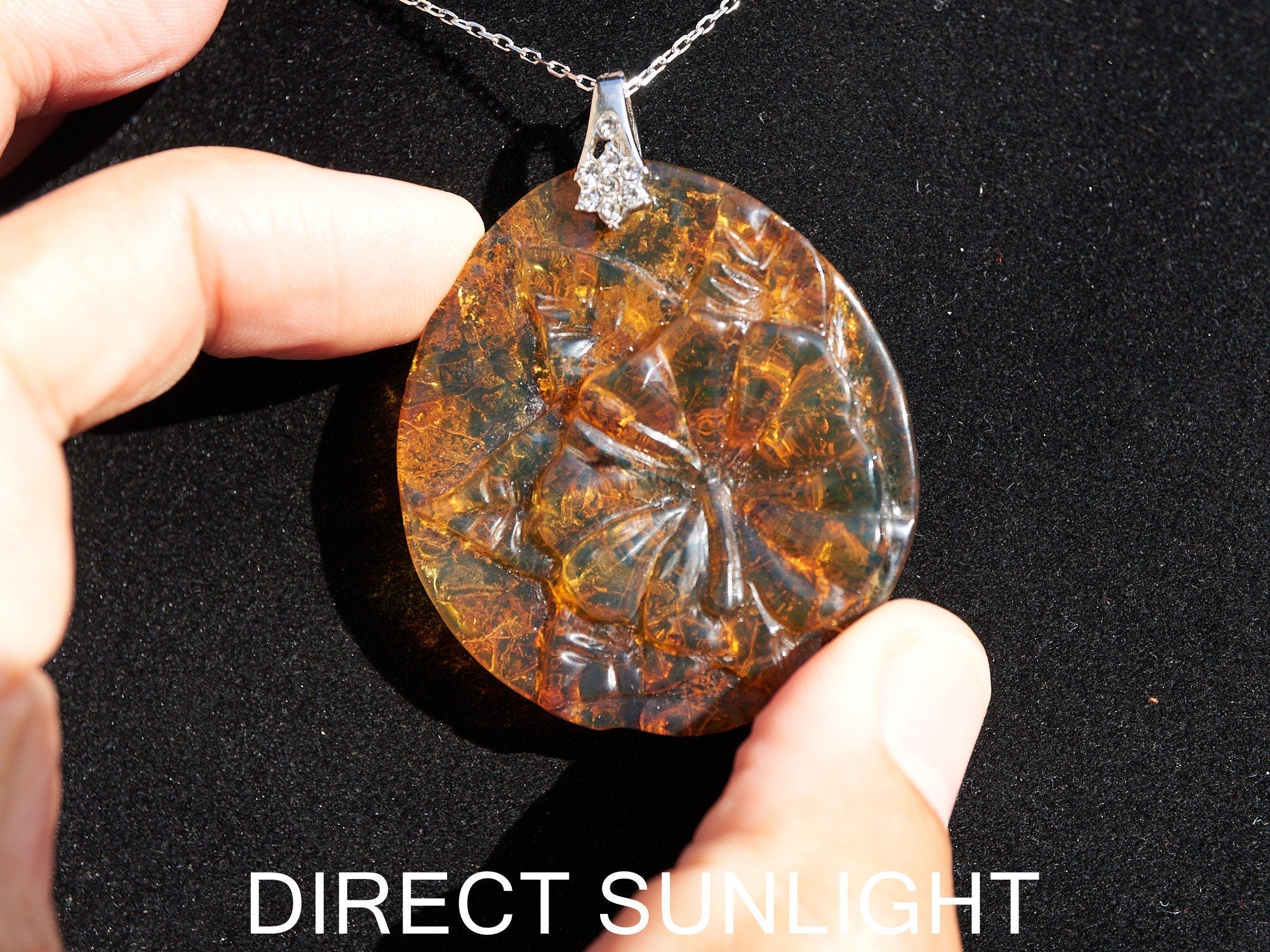 Authentic Dominican Blue Amber Flower Pendant | Hand‑Carved, 8.2 g - Larimar Creations