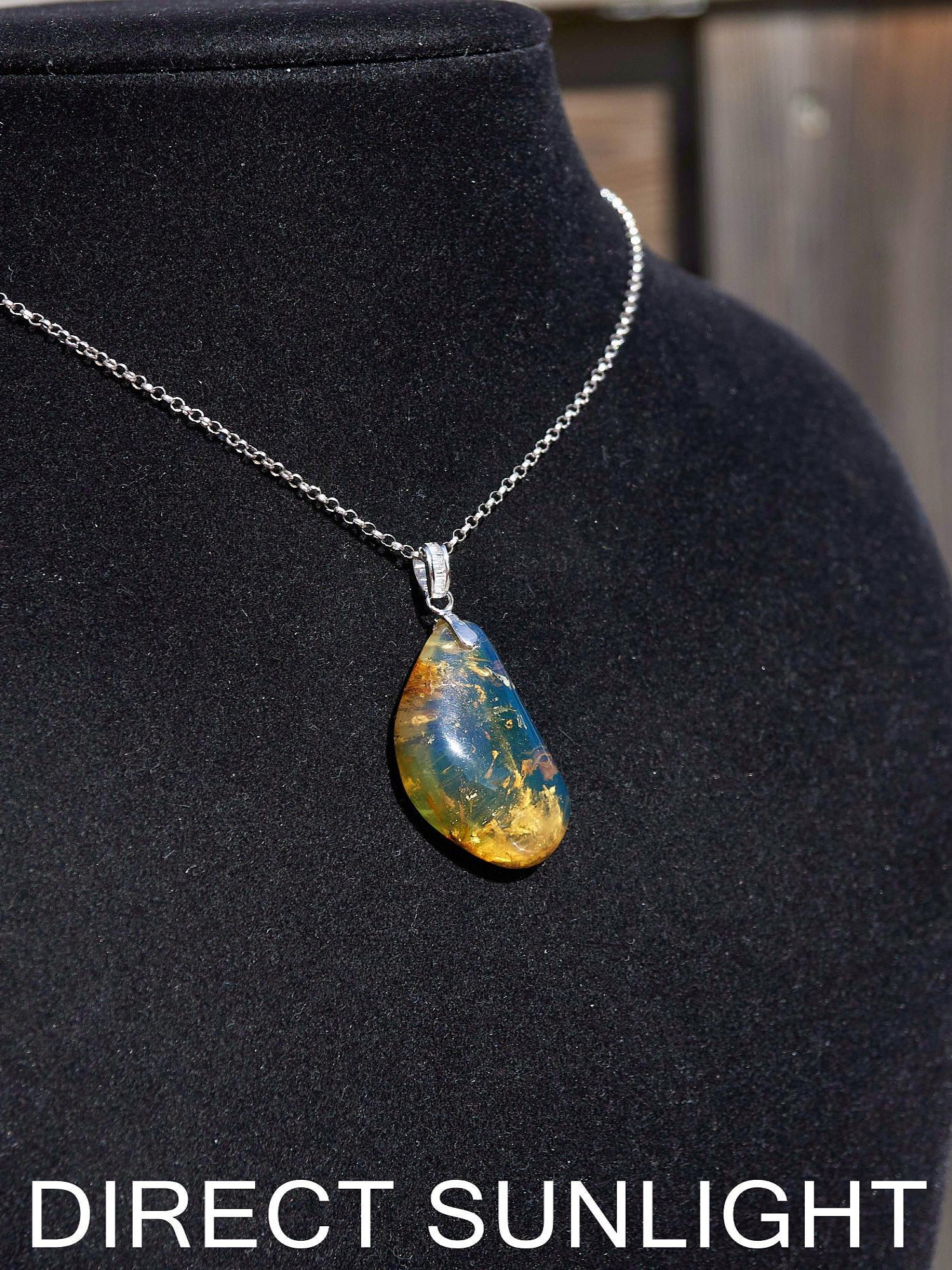 Authentic Dominican Blue Amber Pendant | 925 Silver - Larimar Creations