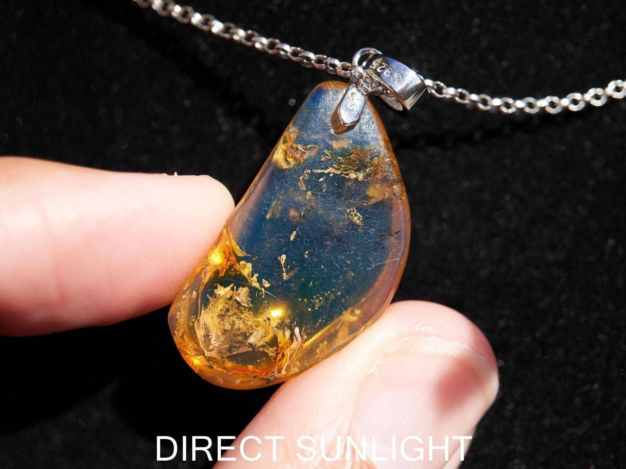 Authentic Dominican Blue Amber Pendant | 925 Silver - Larimar Creations