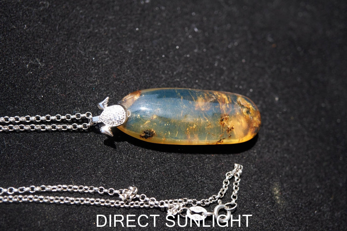 Authentic Dominican Blue Amber Pendant | 925 Silver - Larimar Creations