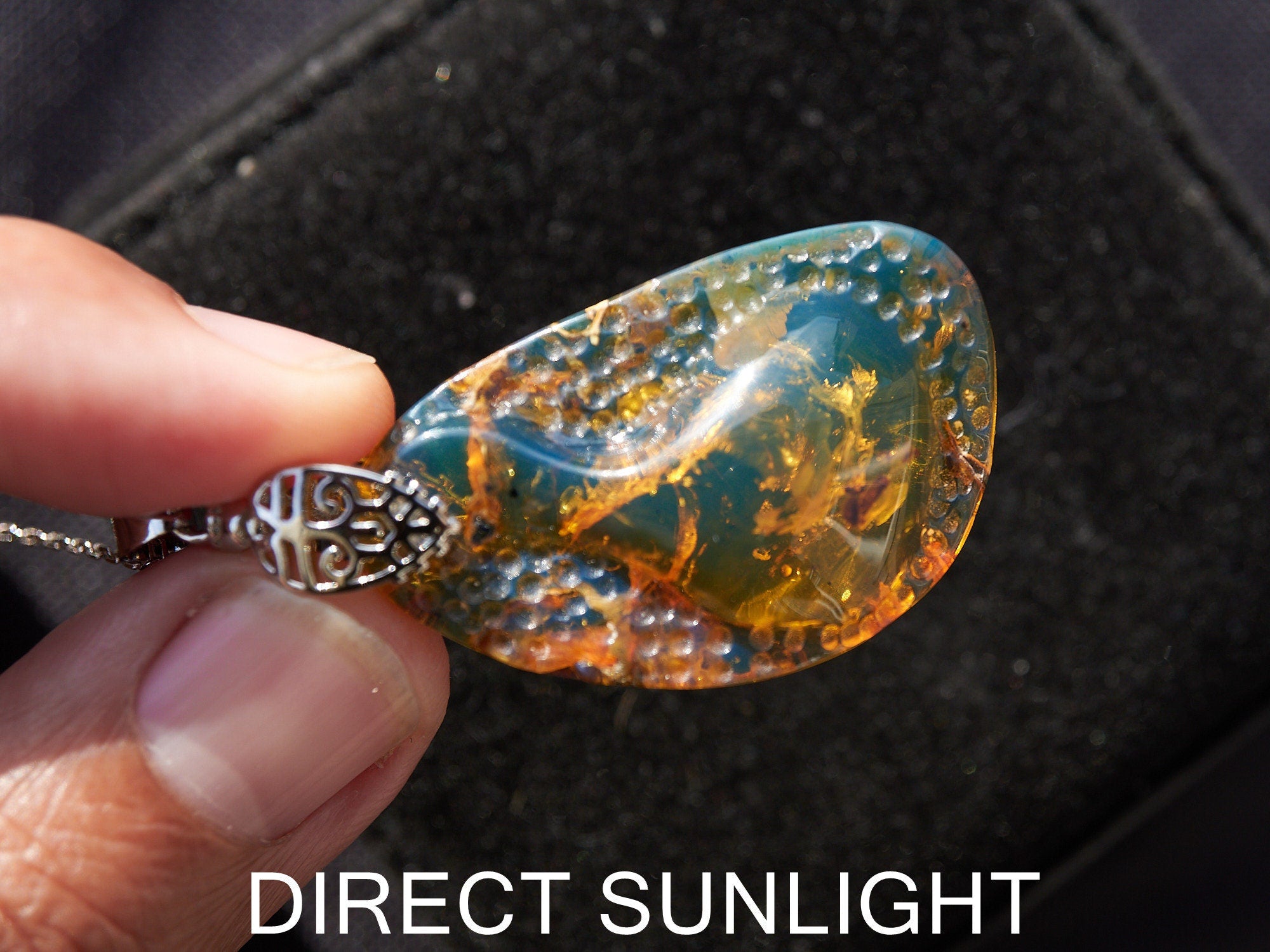 Authentic Dominican Blue Amber Polished Cabochon Pendant | 6 g - Larimar Creations