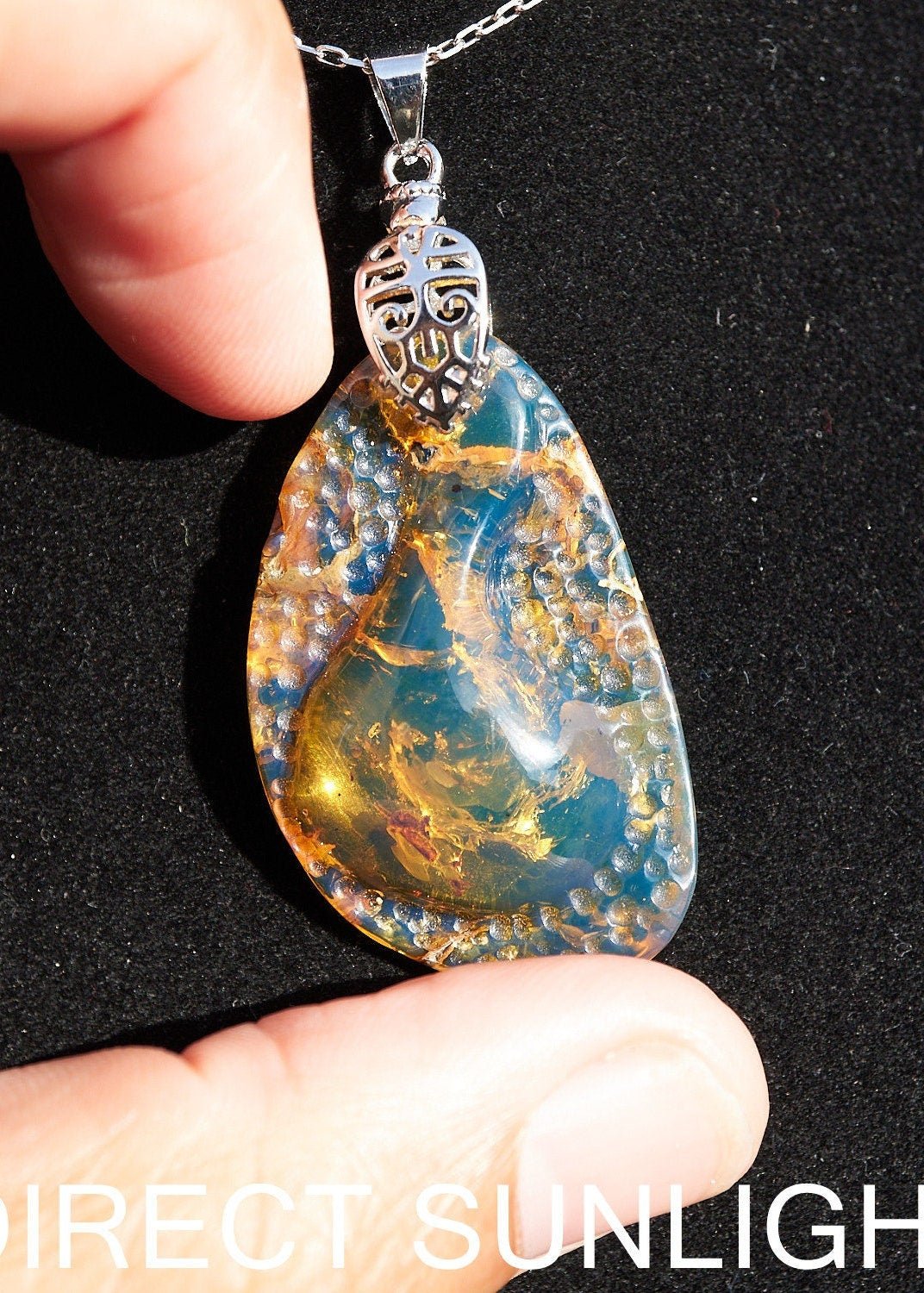 Authentic Dominican Blue Amber Polished Cabochon Pendant | 6 g - Larimar Creations