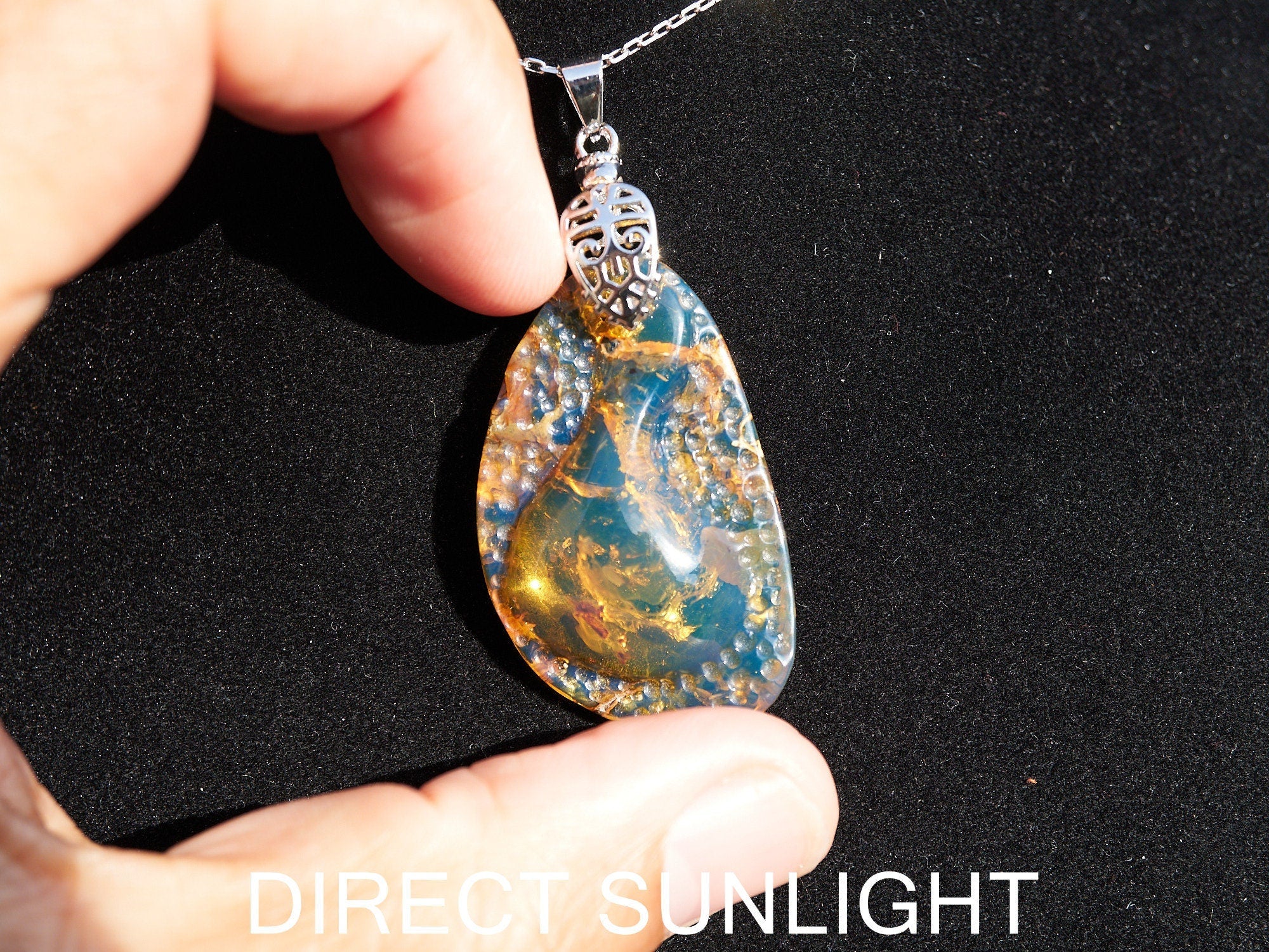 Authentic Dominican Blue Amber Polished Cabochon Pendant | 6 g - Larimar Creations