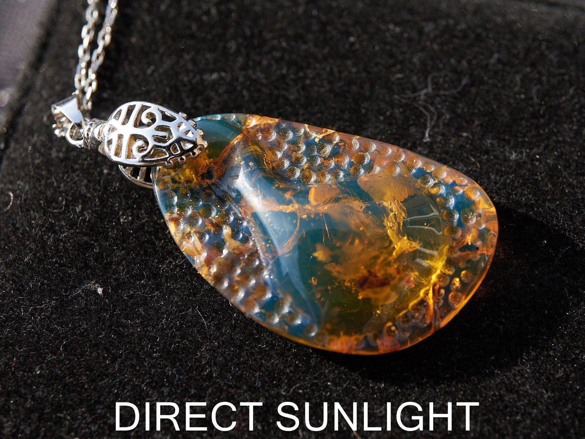 Authentic Dominican Blue Amber Polished Cabochon Pendant | 6 g - Larimar Creations