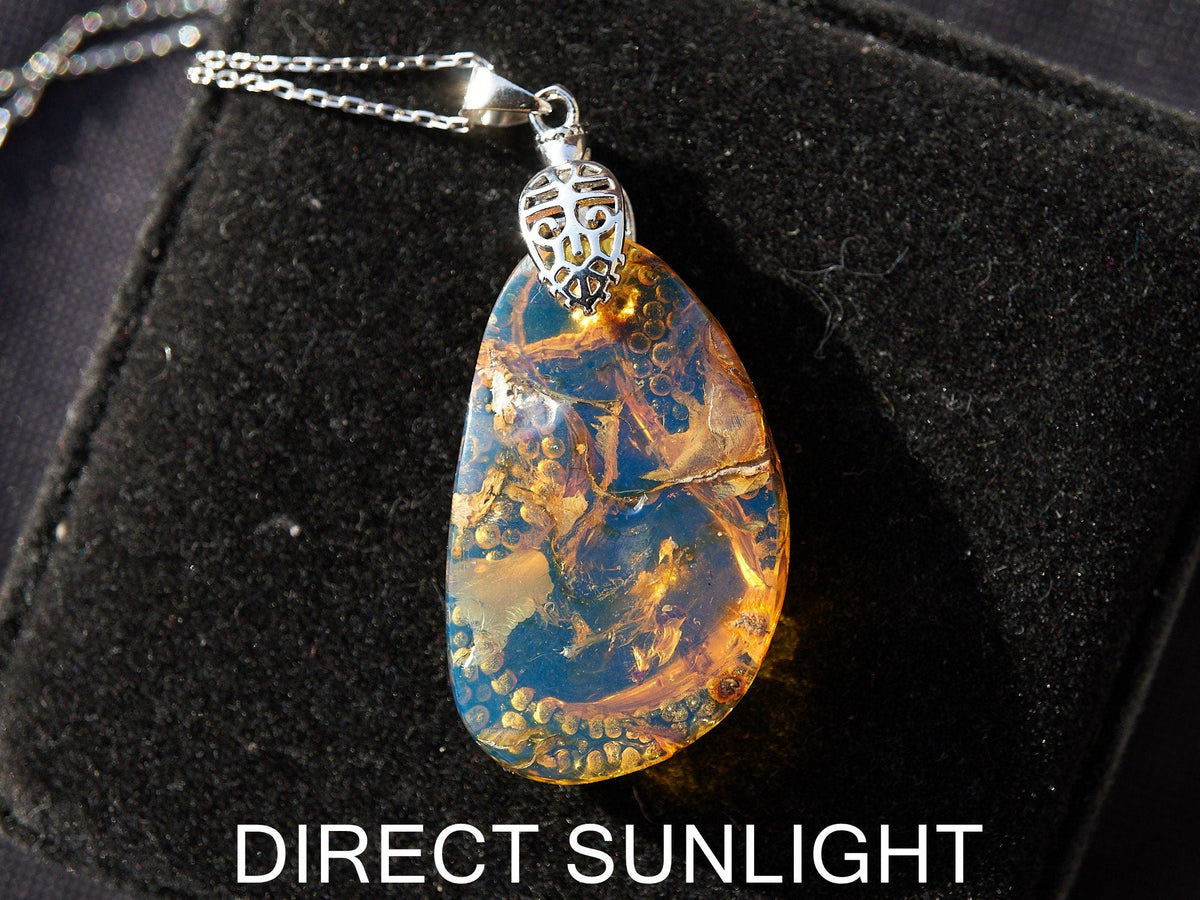 Authentic Dominican Blue Amber Polished Cabochon Pendant | 6 g - Larimar Creations