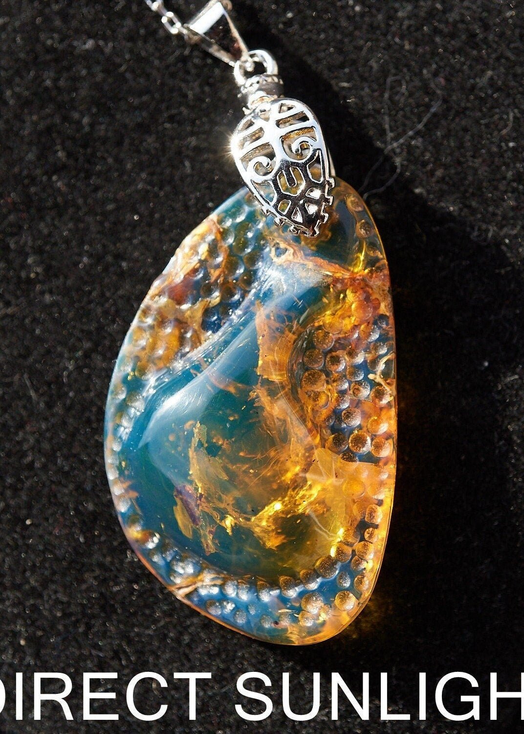 Authentic Dominican Blue Amber Polished Cabochon Pendant | 6 g - Larimar Creations