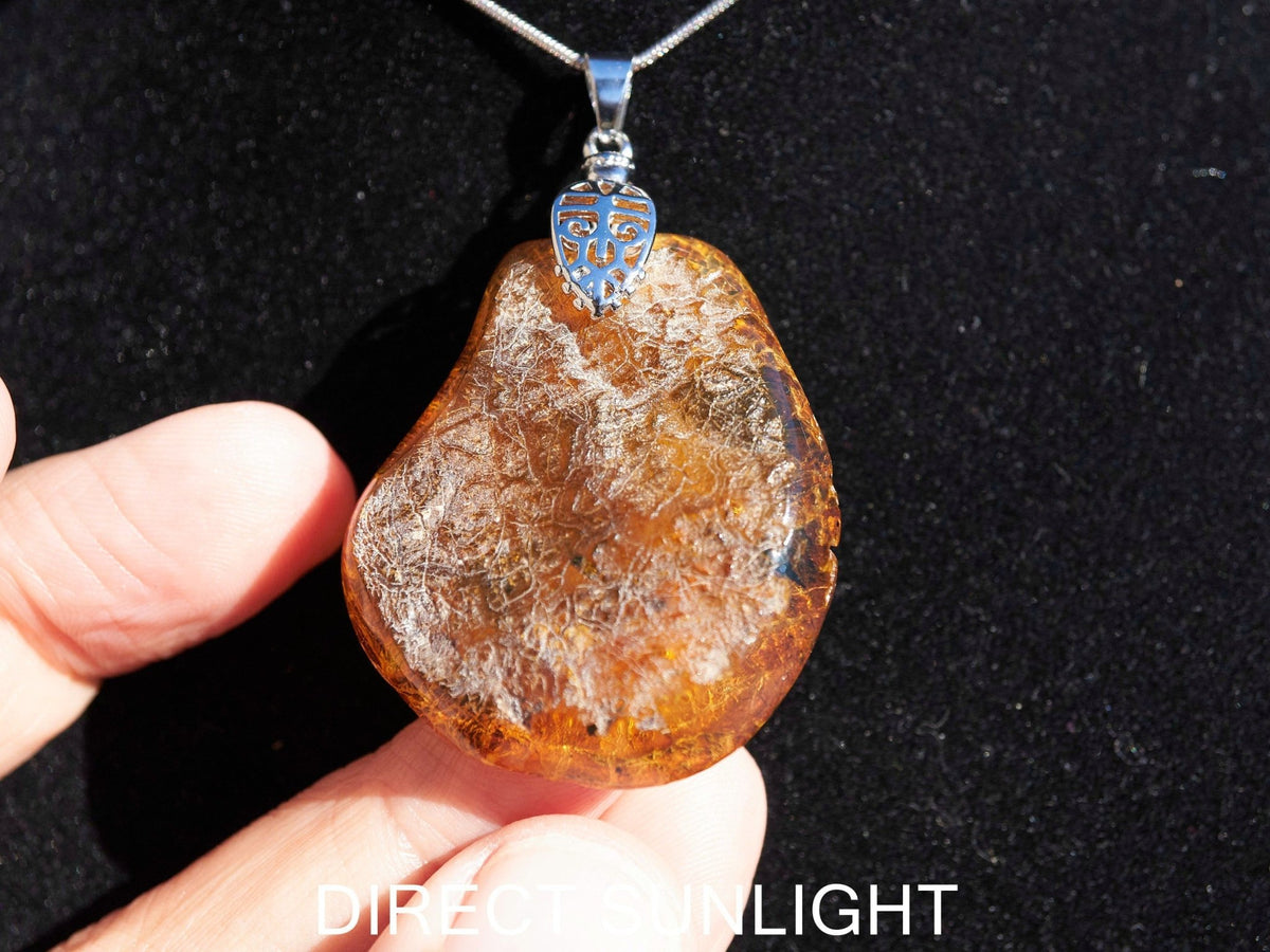 Authentic Dominican Blue Amber Round Pendant | 925 Silver - Larimar Creations