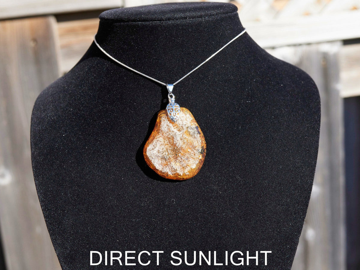Authentic Dominican Blue Amber Round Pendant | 925 Silver - Larimar Creations