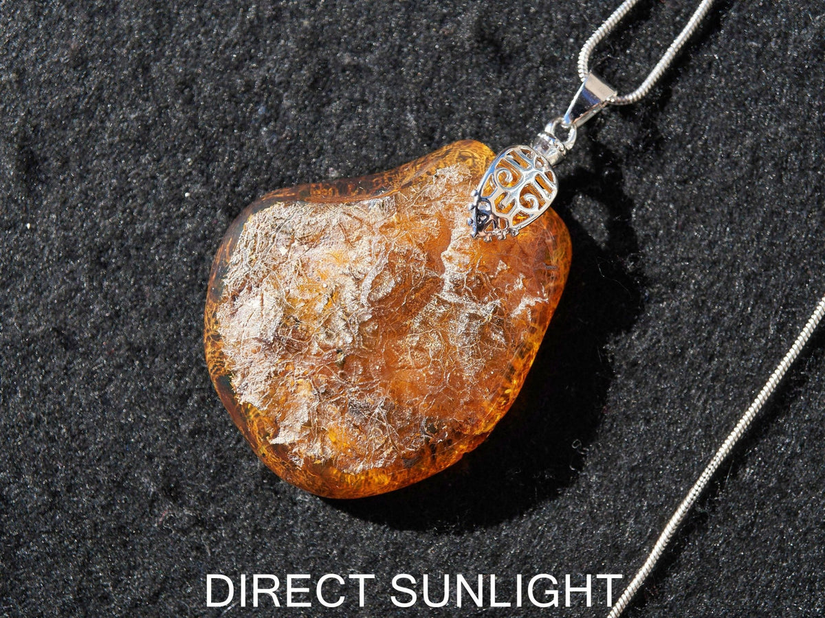 Authentic Dominican Blue Amber Round Pendant | 925 Silver - Larimar Creations