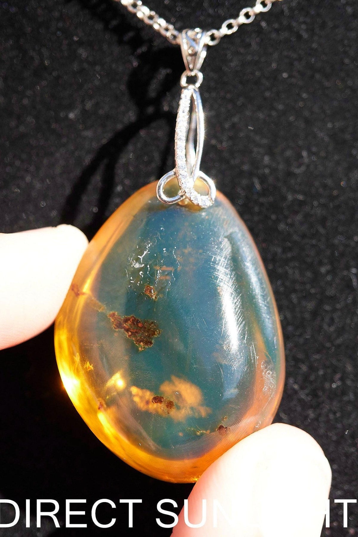 Authentic Dominican Blue Amber Round Pendant | 925 Silver - Larimar Creations