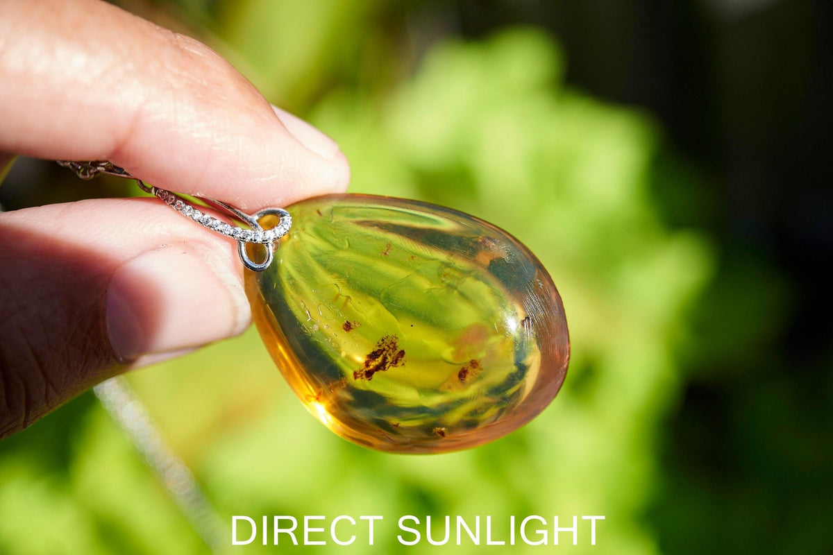 Authentic Dominican Blue Amber Round Pendant | 925 Silver - Larimar Creations